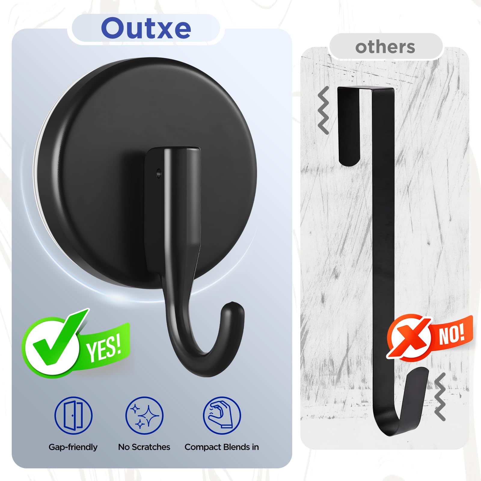 OUTXE Suction Cup Wreath Hanger, Upgraded Reef Hook for Front Door/Glass Window/Over Door, Christmas/Thanksgiving/Halloween/July