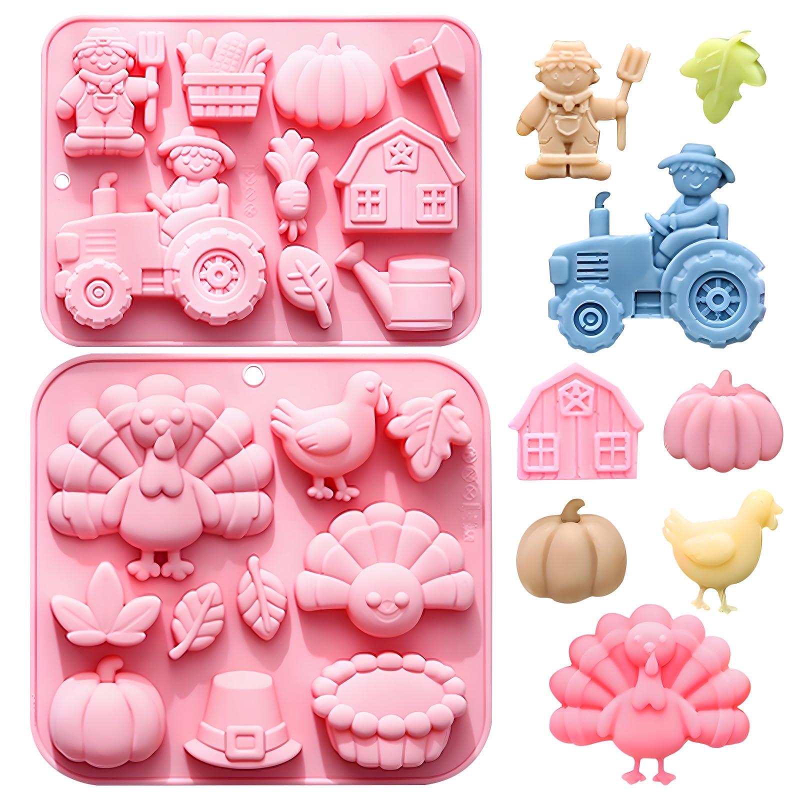 Thanksgiving Farm Silicone Molds Set of 2, Pink