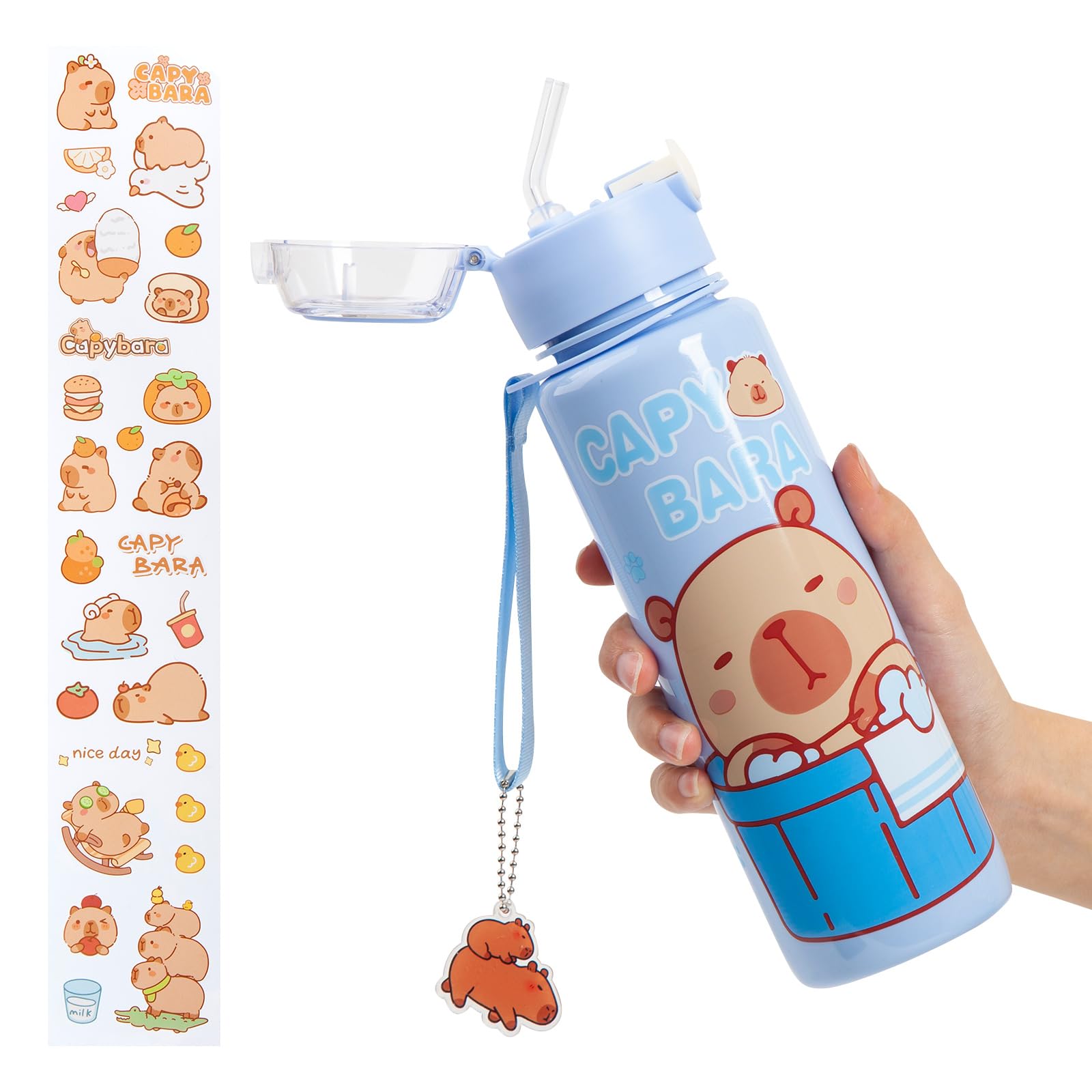 GMKD Capybara Water Bottle, Kawaii Water Bottle with Straw, Cute Water Bottles with Sticker, Portable Leakproof BPA-Free Drinkin