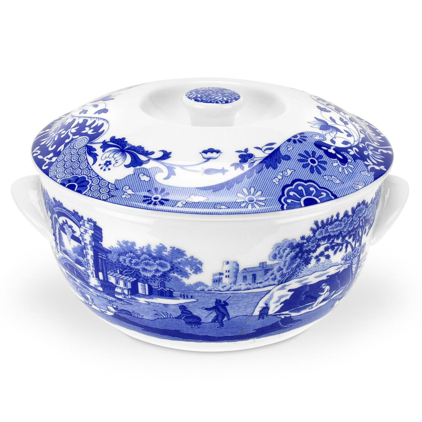 Spode Blue Italian Round Covered Deep Dish | 2 Quart Serving Dish For Vegetables | Dinner Table Centerpiece | Made From Fine Por