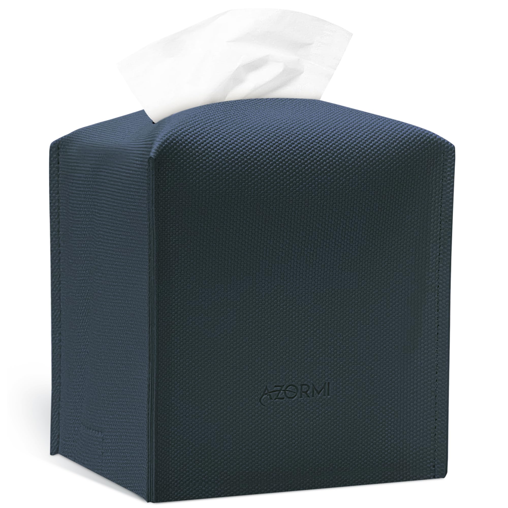 Tissue Box Cover, Pu Leather Tissue Box Holder With Bottom Belt, Modern Square Tissue Box Covers With Wide Opening (Blue, Woven