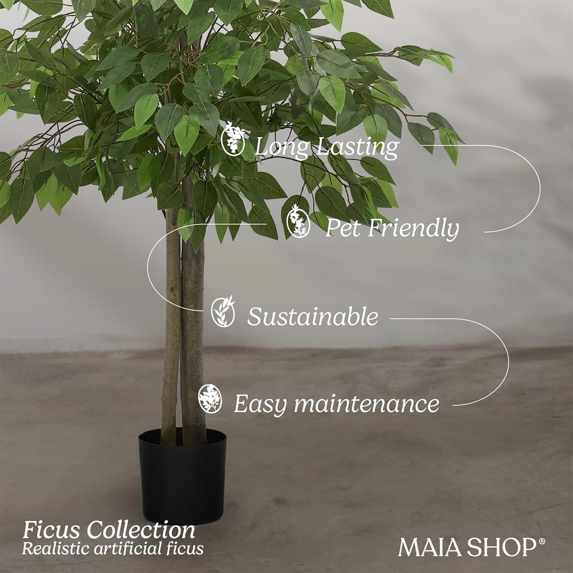 Maia Shop Ficus  Artificial Tree with Natural Trunks  Made with The Best Materials  Ideal for Home Decoration  Artificial Plant 6 feet Tall - 71 inches