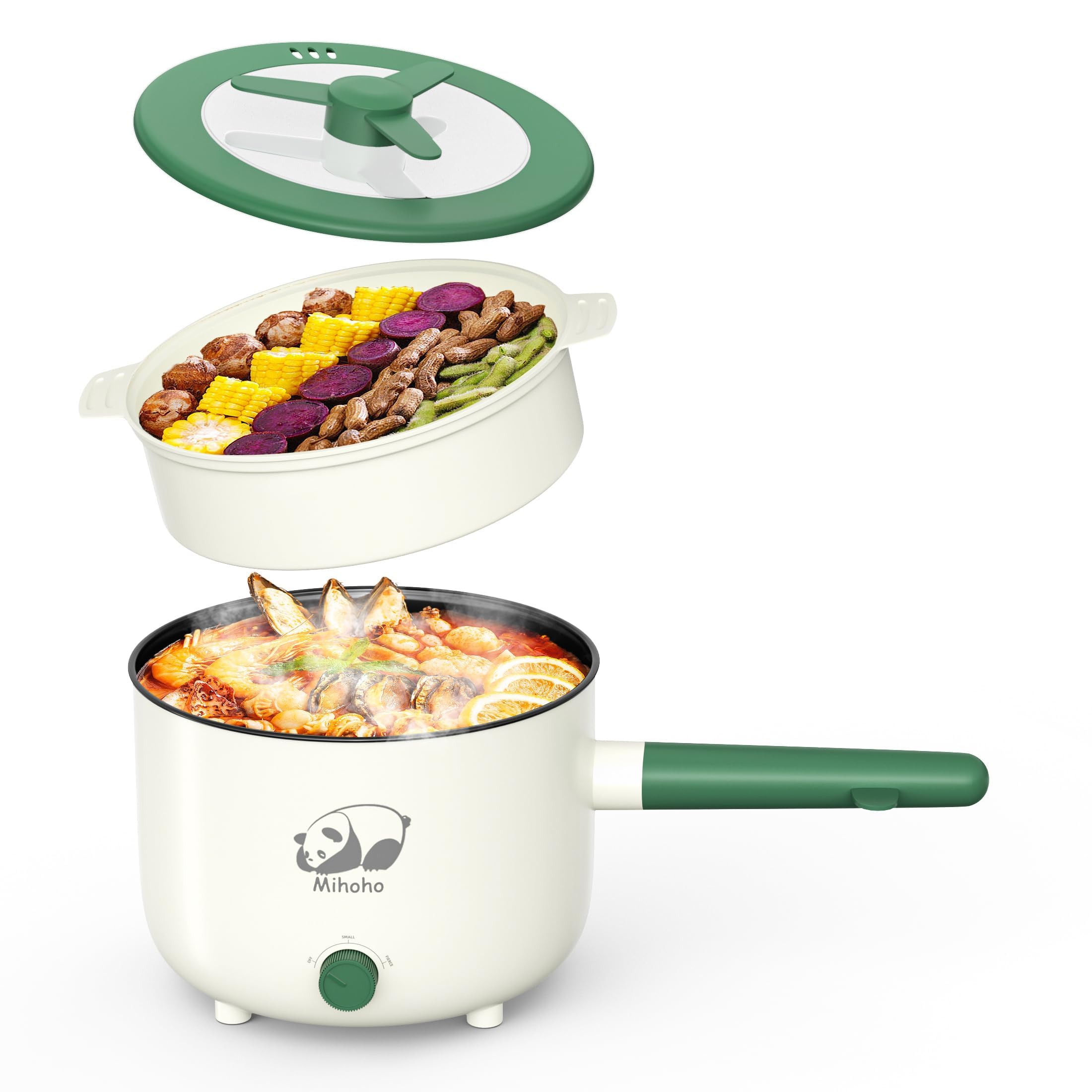 Electric Hot Pot with Steamer, Portable Nonstick Frying Pan with Dual Power Control, Electric Shabu Shabu Cooker for Noodle, Oat