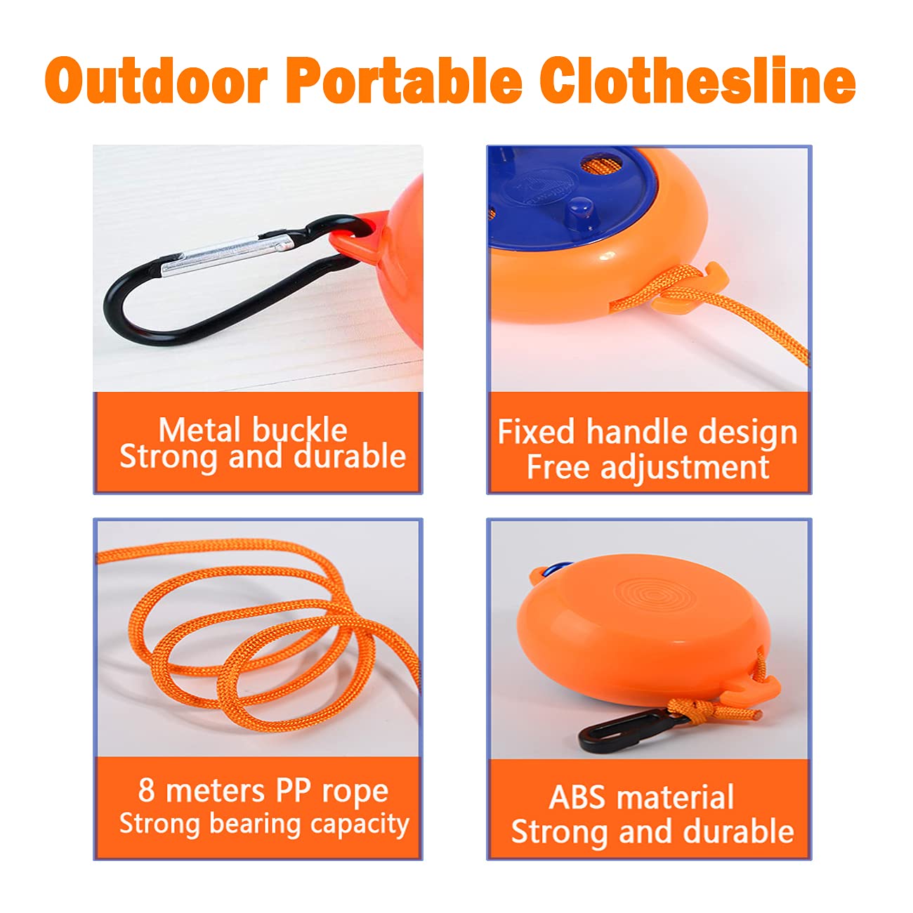 QeeHeng camping Retractable clothesline Adjustable 26ft camping clothesline with 20 Windproof clothespins 10 Stoppers