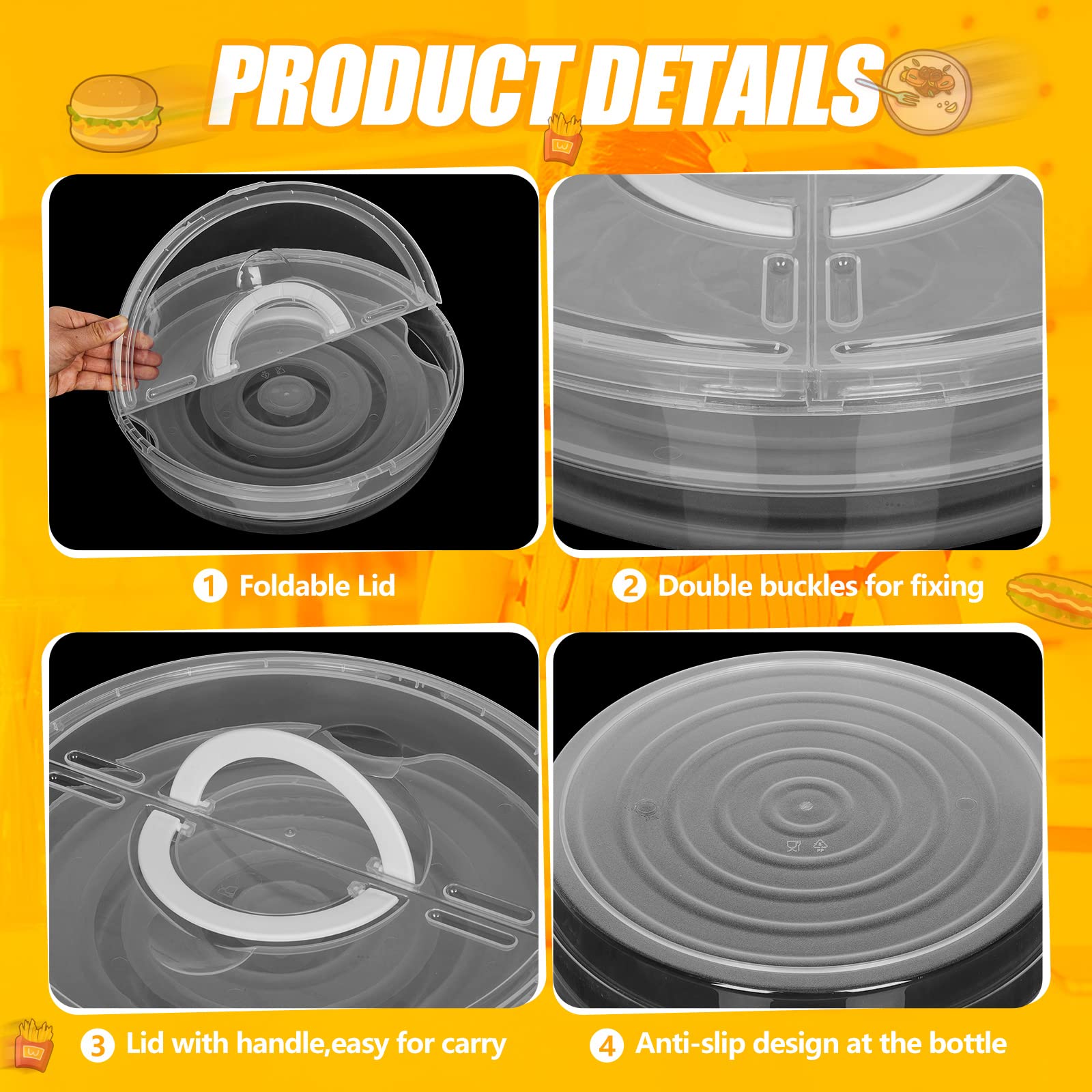 Crowye 3 Pcs 12 Inch Food Storage Container Set, ABS Material, 2 Compartments, Pie Carrier for Pizza, Cakes, Desserts