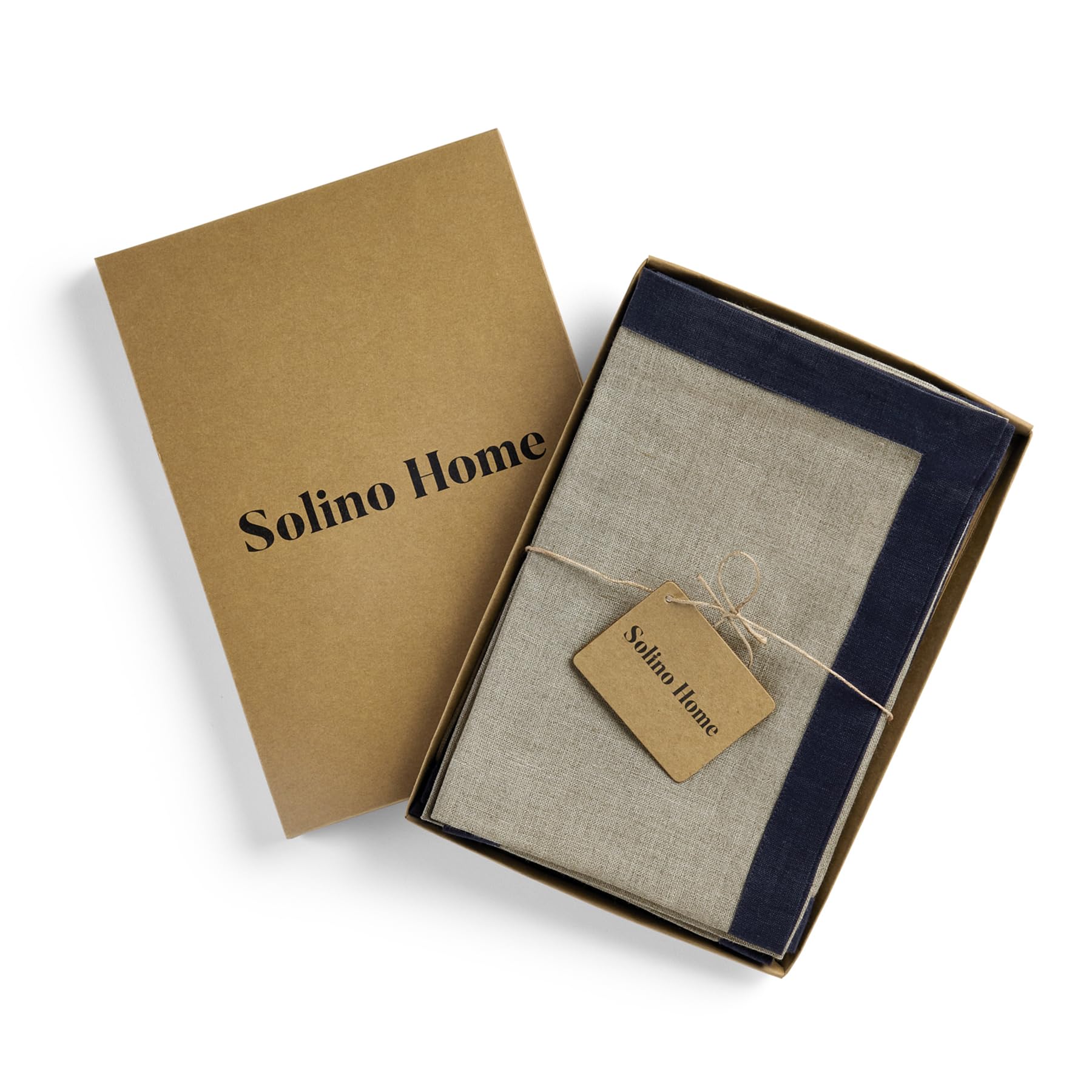 Solino Home Linen Dinner Napkins 20 X 20 Inch - 100% Pure Linen Navy And Natural Cloth Napkins Set Of 4 - Classic, Handcrafted A