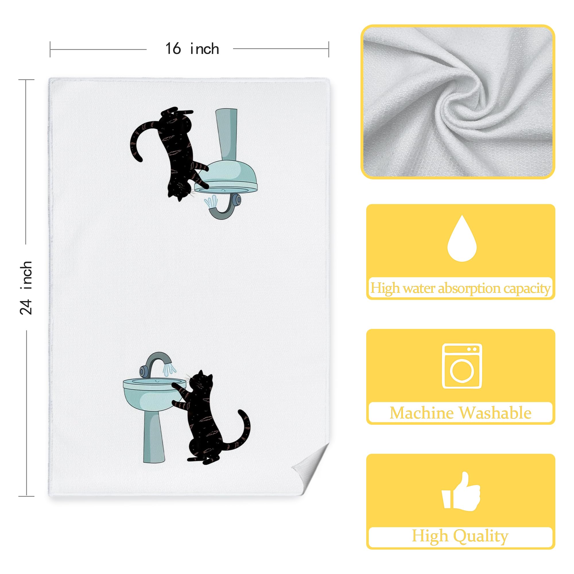 Jvpke Funny cat Hand Towel for Bathroom Set of 4 - Black Cat Decor, Cat Towels for Cat Lovers, cat Lover Gifts for Women, Cat Ba