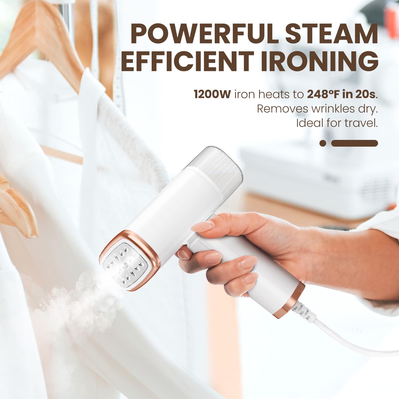 Portable Handheld Steam Garment Steamer Foldable: Effortless Wrinkle Clothes Steam Iron Removal 20-Second Fast Heat-Up, 1200W, 1