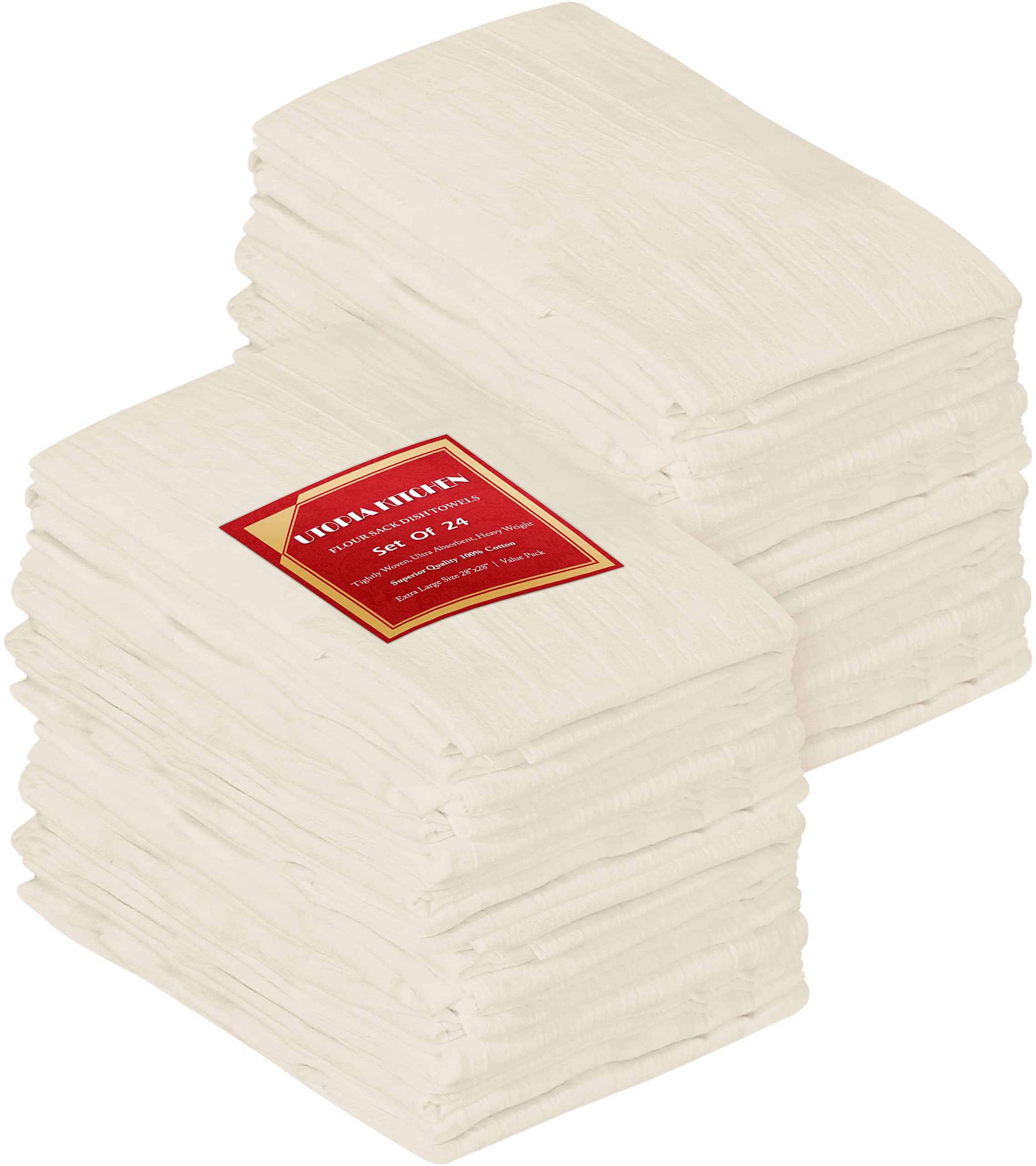 Utopia Kitchen [24 Pack Flour Sack Tea Towels, 28'' X 28'' Ring Spun 100% Cotton Dish Cloths - Machine Washable - For Cleaning &