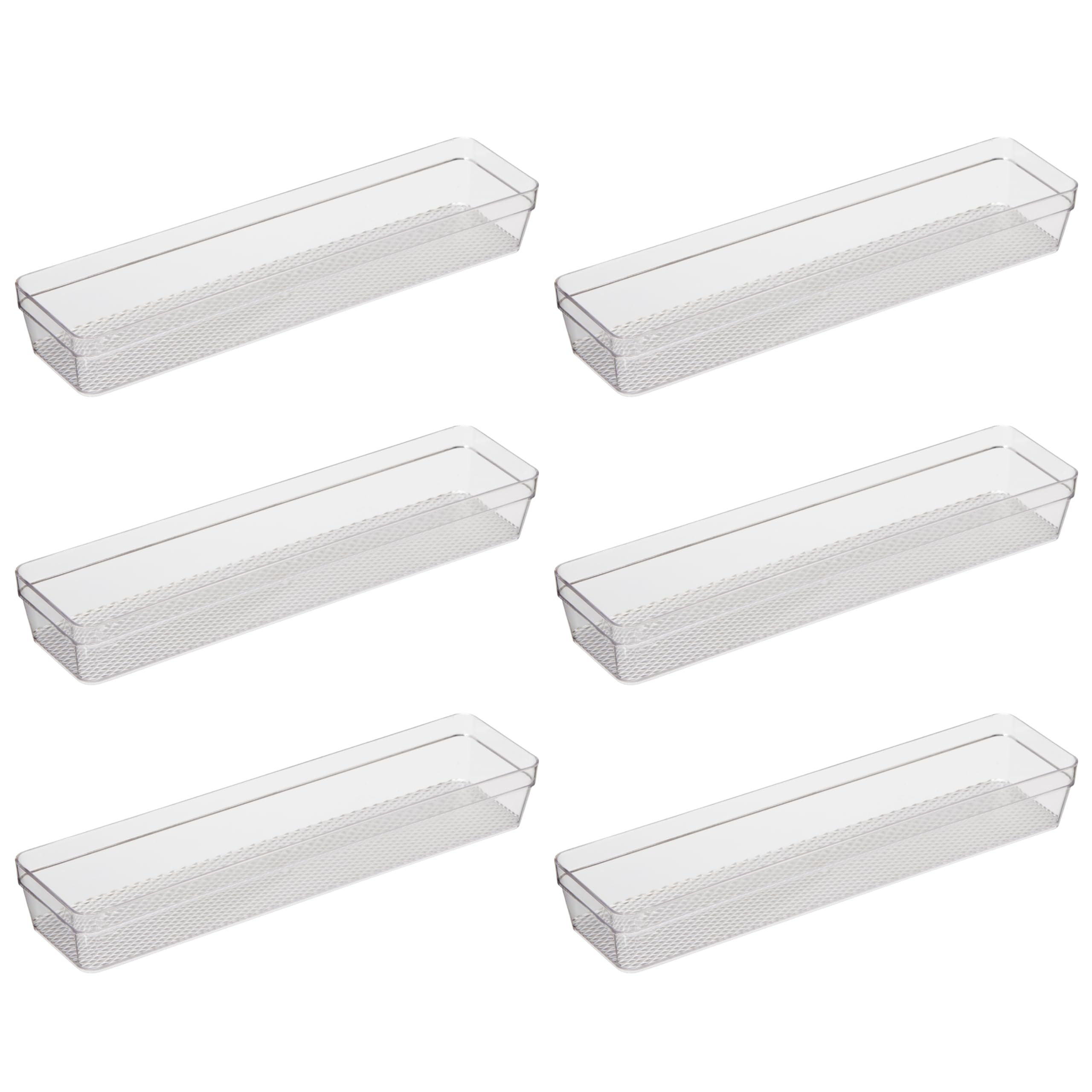 Oggi Clear Drawer Organizer - 3'' X 12.5'' (Set Of 6) - Ideal For Organizing Kitchen Drawers, Office, Desk, Silverware, Kitchen