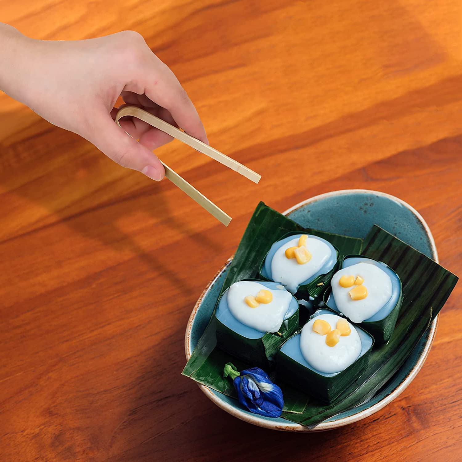 Luter 20Pcs Wooden Tongs Disposable Cooking Utensils Mini Bamboo Tongs Natural Toast Tongs For Cooking