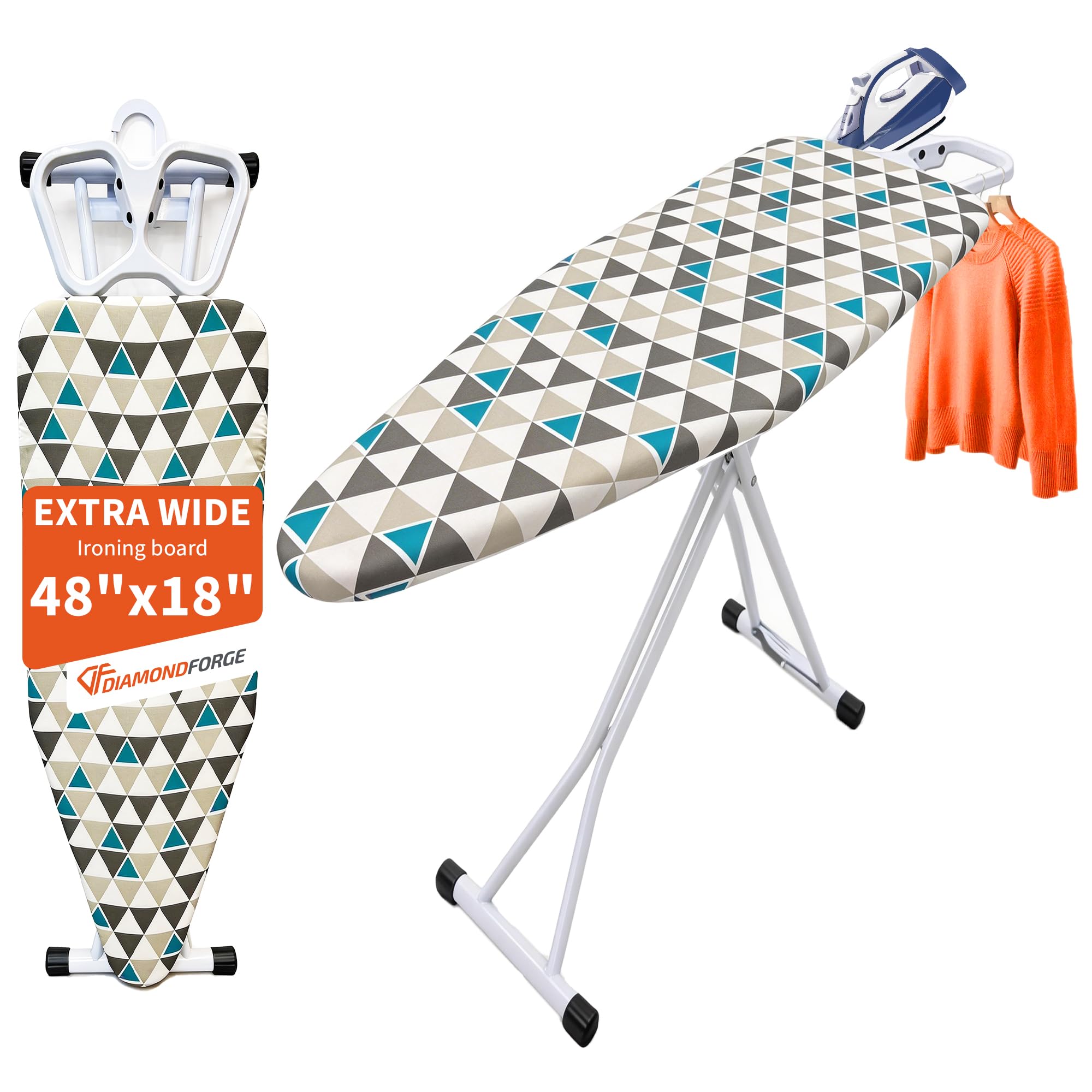 Ironing Board, 48  18 with Iron Rest, 7 Adjustable Heights, Sturdy Extra Large Iron Board with Bulit-in Hook, 4 Layer Heat Resis