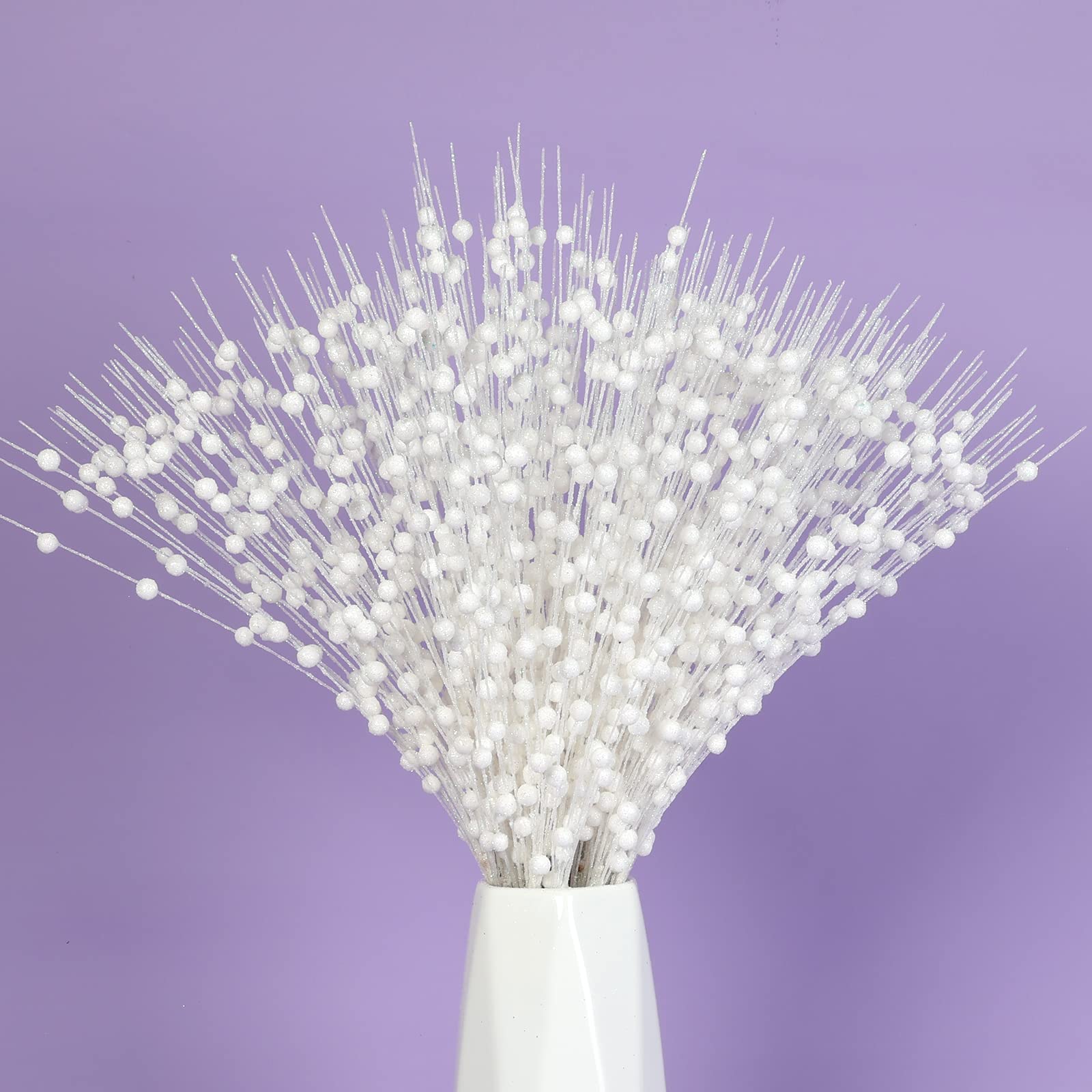 joyhalo 24 Pack Christmas Glitter Tree Picks, White Berry Stems Ornaments Floral Picks Decorative Beads for Christmas Tree, Chri