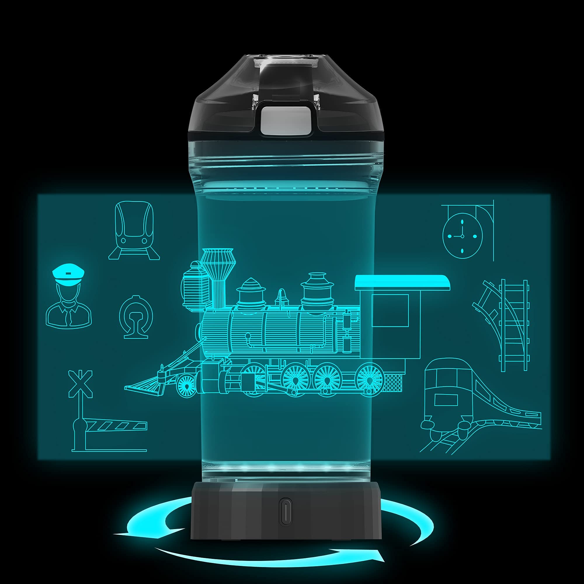 YuanDian Light Up Kids Water Bottle with 3D Train Design- 14 OZ Tritan BPA Free Eco-Friendly - Cool Drinking Cups Gift for School Kindergarten Boys and Girls Christmas Holiday