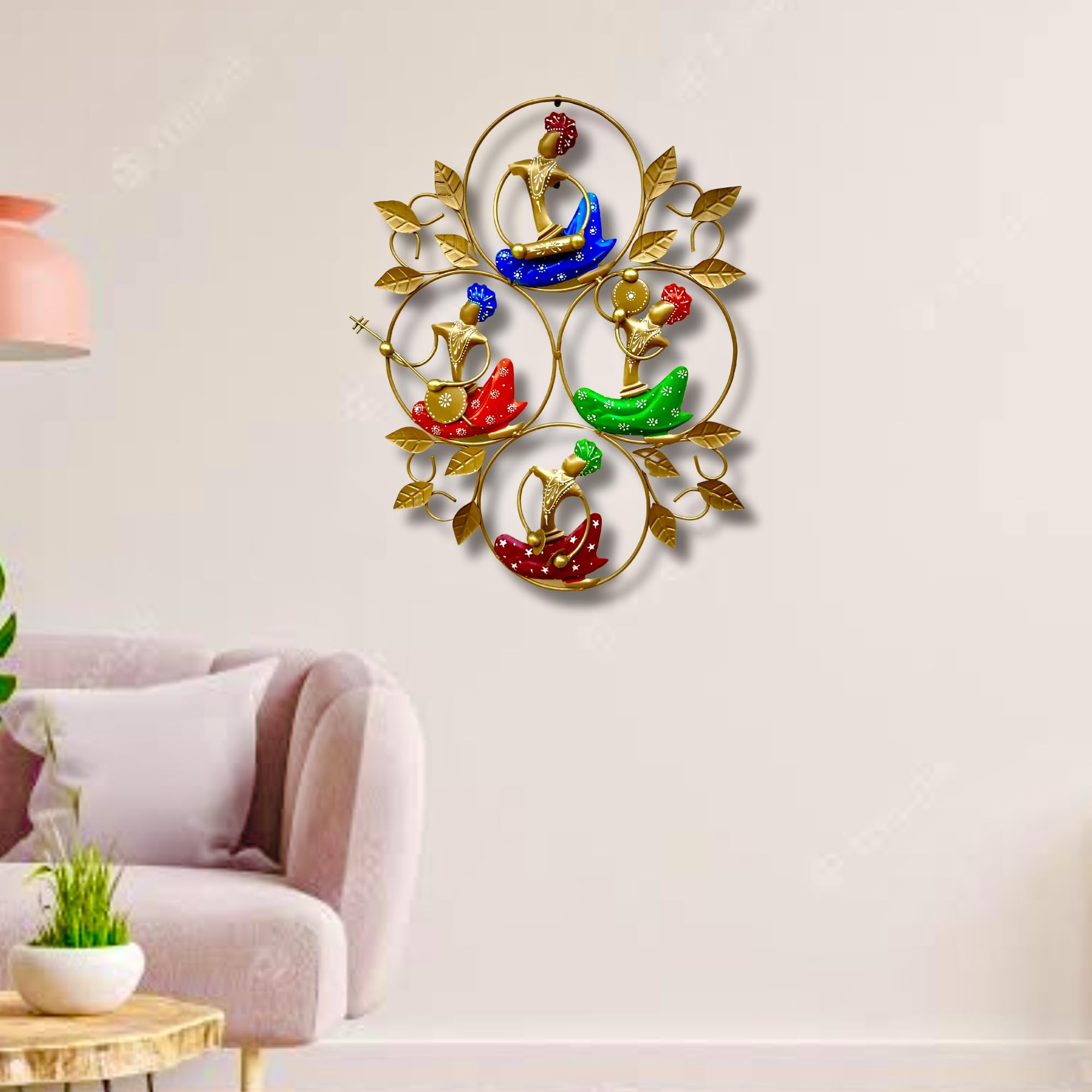 Rsn Wall Decor Metal Beautiful 4 Dolls Musicians Wall Art For Living Room/Home Size - 24 * 17 Inch - Multicolour