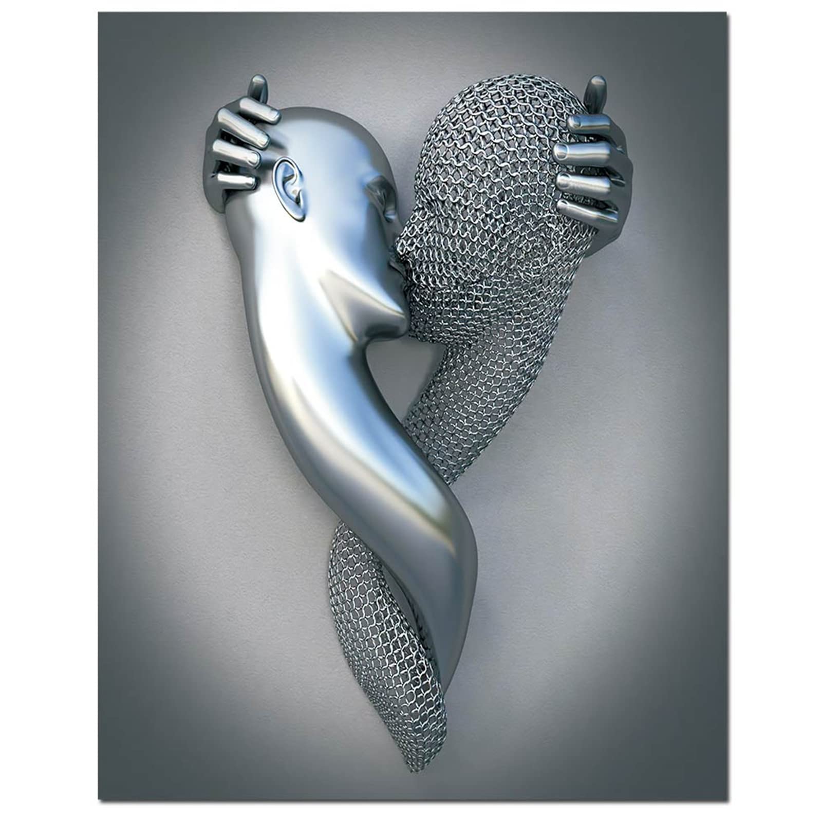 Canvas Wall Art Decor For Bedroom,16''X20'' Black And White Romantic Couple Living Room Painting Poster,Hugging Lovers 3D Abstra