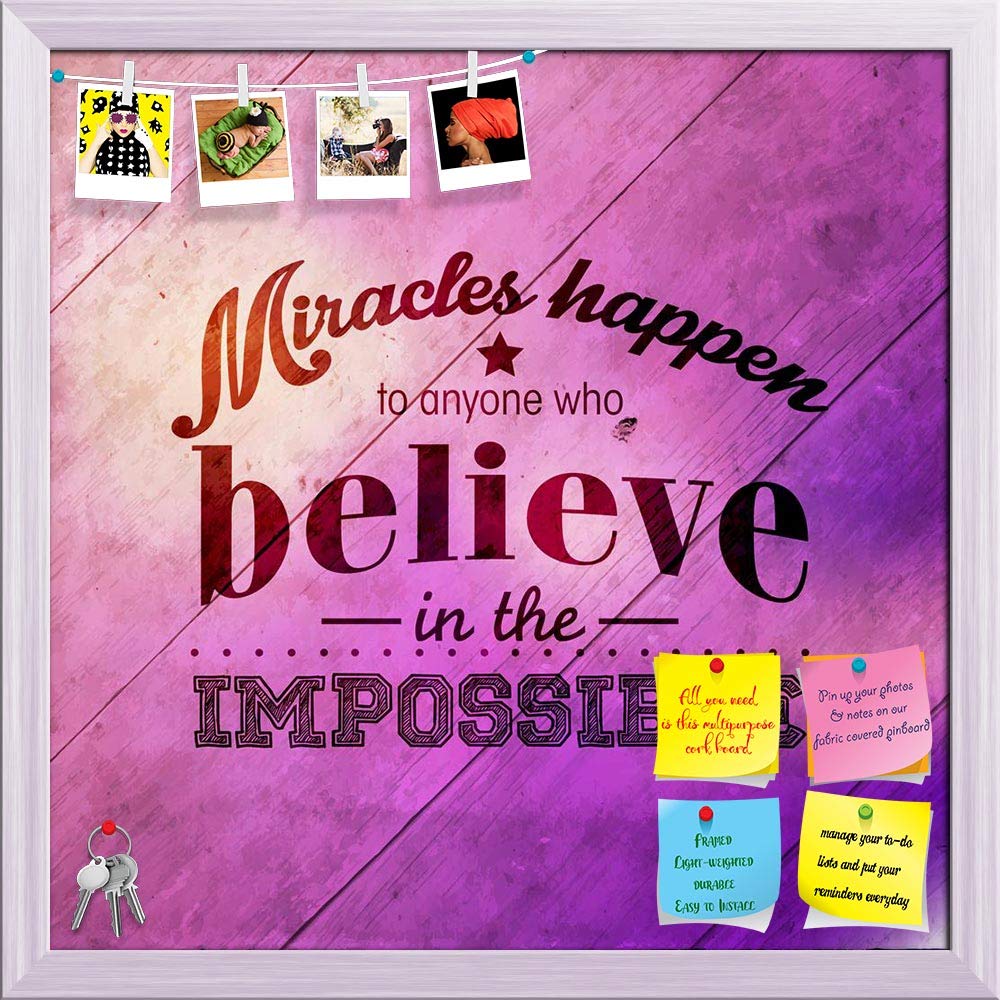 ArtzFolio Typographic Art D3 | Bulletin Board Notice Pin Board | Vision Soft Board Combo with Thumb Push Pins & Sticky Notes | W