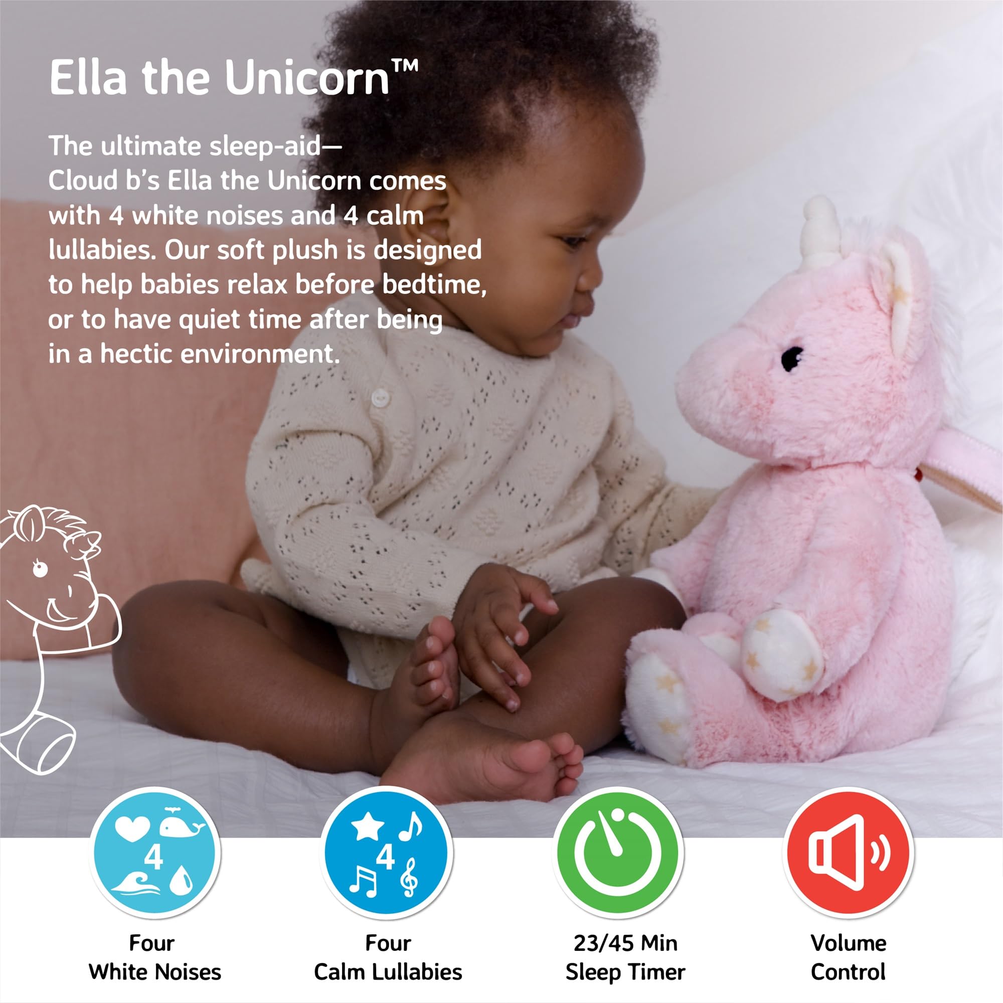 Cloud B Sound Machine With White Noise Soothing Sounds | Cuddly Stuffed Animal | Adjustable Settings And Auto-Shutoff | Ella The