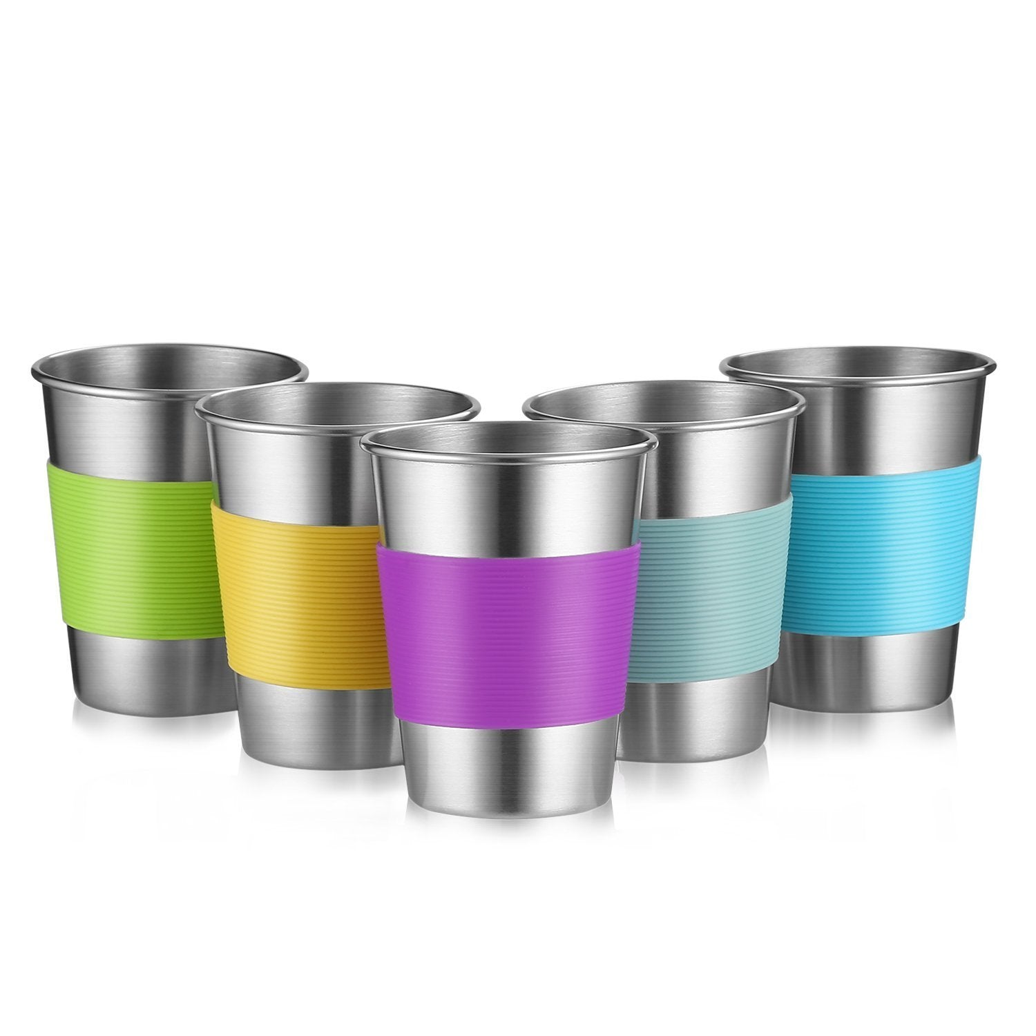 12oz Stainless Steel Cups, Metal Drinking Glasses for Kids & Adults, 5Pack