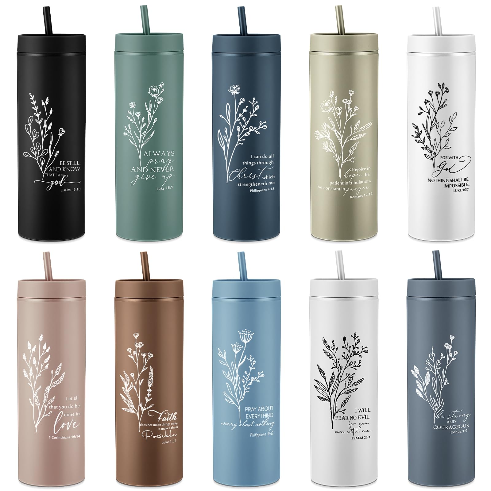 Teenyyou 10 Pcs Christian Fathers Day Tumbler Church Gifts for Men Women Bible Verse Skinny Cups 16 oz Plastic Religious Cups w