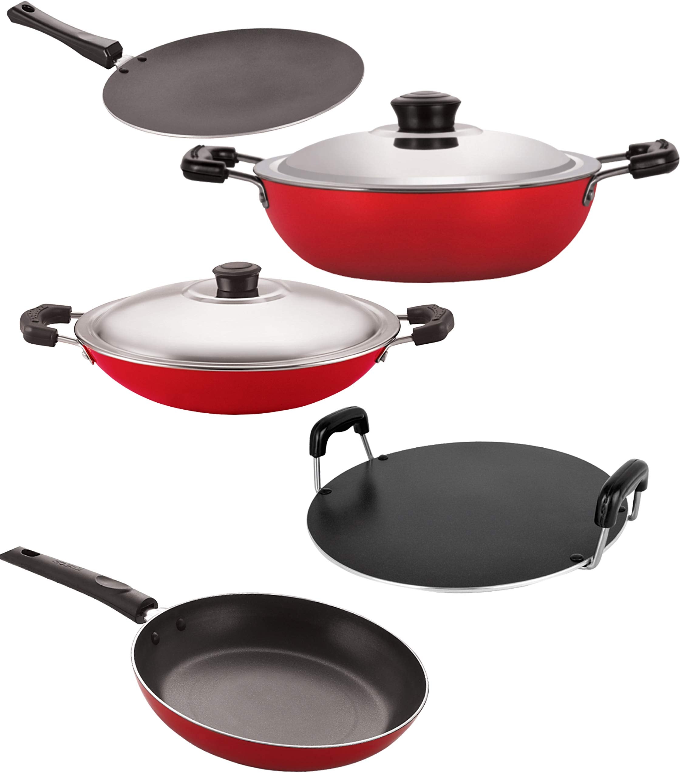 Nirlon NonStick Coated Dishwasher Safe Aluminium Kitchen Utencils Combo Set Of 5 Pieces (26_Ct_Dkdb_Chatti_Rt_Tp24)