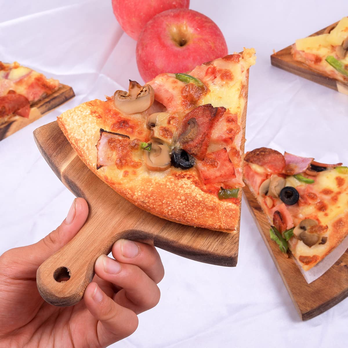 12 Inches Round Bamboo Pizza Plate Set, 6 Pcs 6 Inches Bamboo Triangle Pizza Pie Plates, Round Dish Platter Stack-Able Wooden Pi