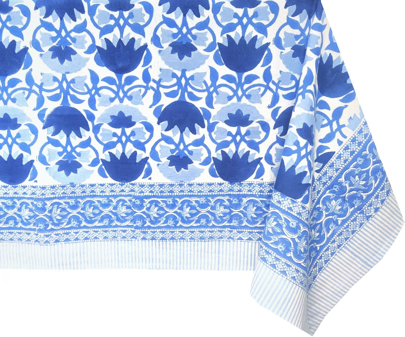 ATOSII Positano Blue 100% Cotton Square Fall Tablecloth, Handblock Floral Print Linen Table Cloth for Kitchen I Dining Table I T