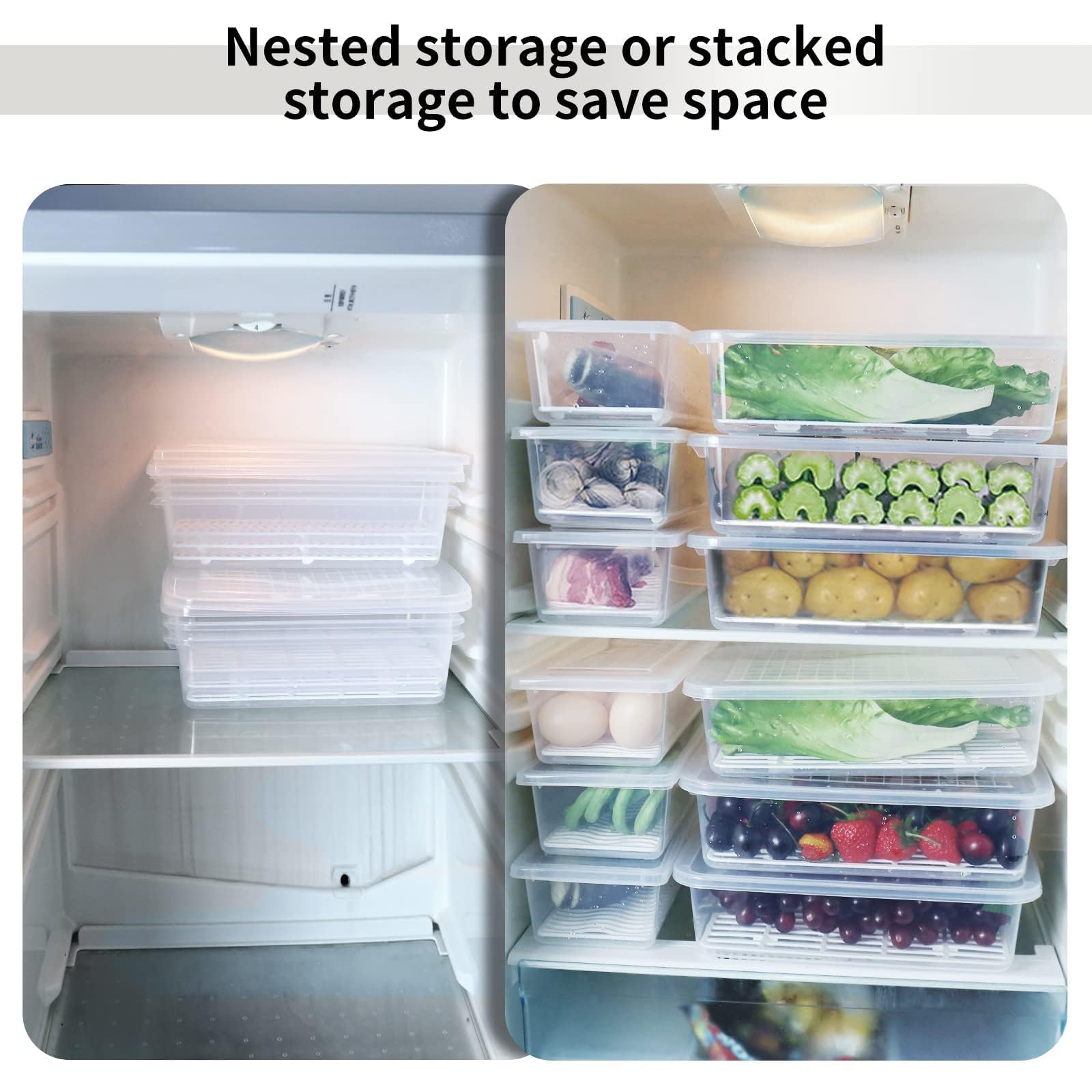 77L Food Storage Container  (3-Pack) Plastic Food Containers with Removable Drain Plate and Lid  Stackable Portable Freezer Storage Containers - Tray to Keep Fruits  Vegetables  Meat and More (Large)