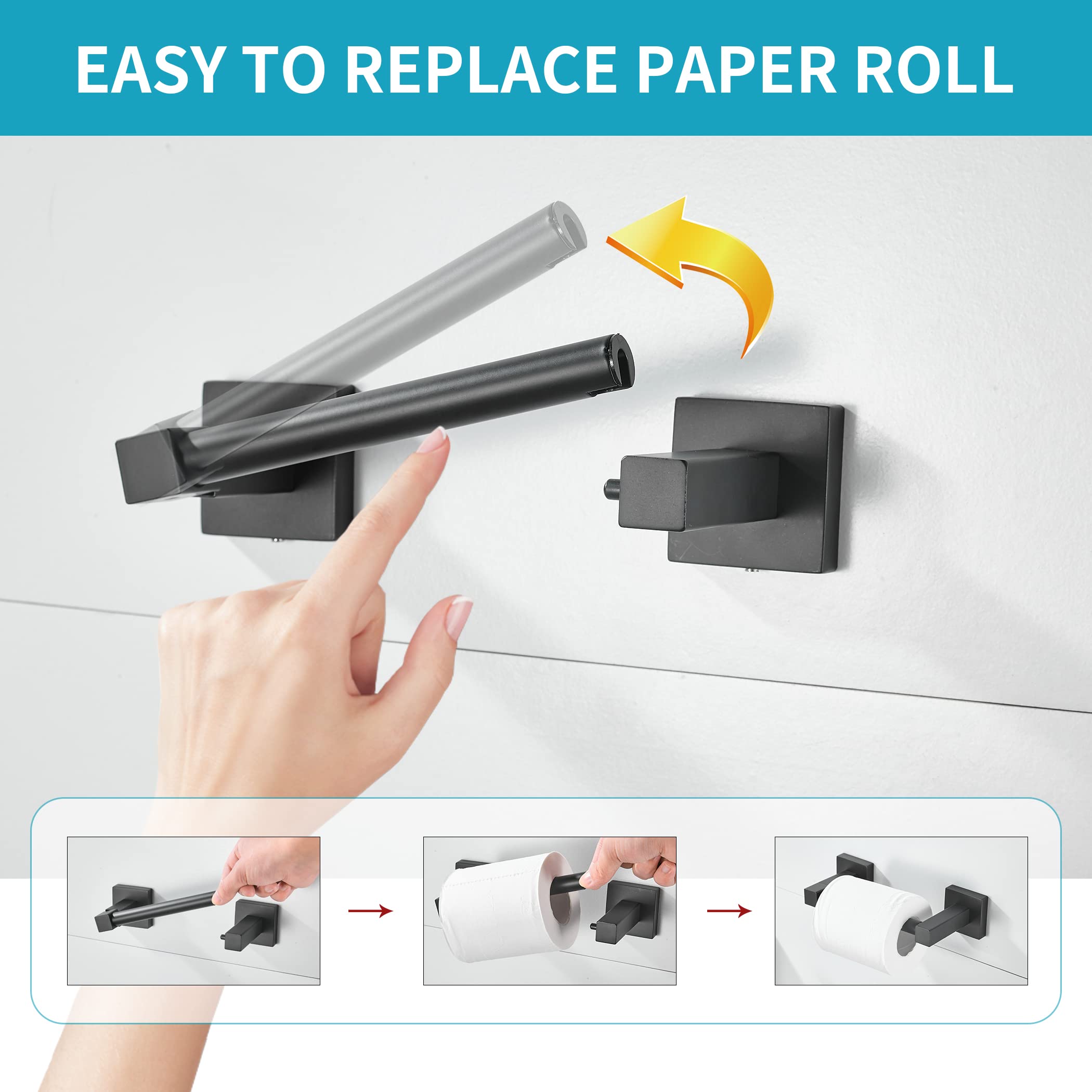 Wolibeer Black Toilet Paper Holder Towel Ring, Matte Bathroom Hand Towel Holder Toilet Roll Holder, Modern Bath Hardware Set Wal