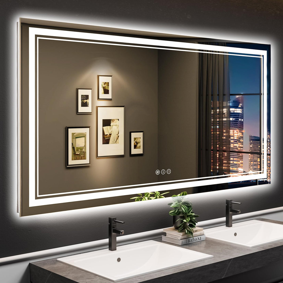 Awandee Led Mirror For Bathroom 60X30, Front And Backlit Bathroom Mirror With Lights, Anti-Fog Lighted Vanity Mirror Wall Mounte