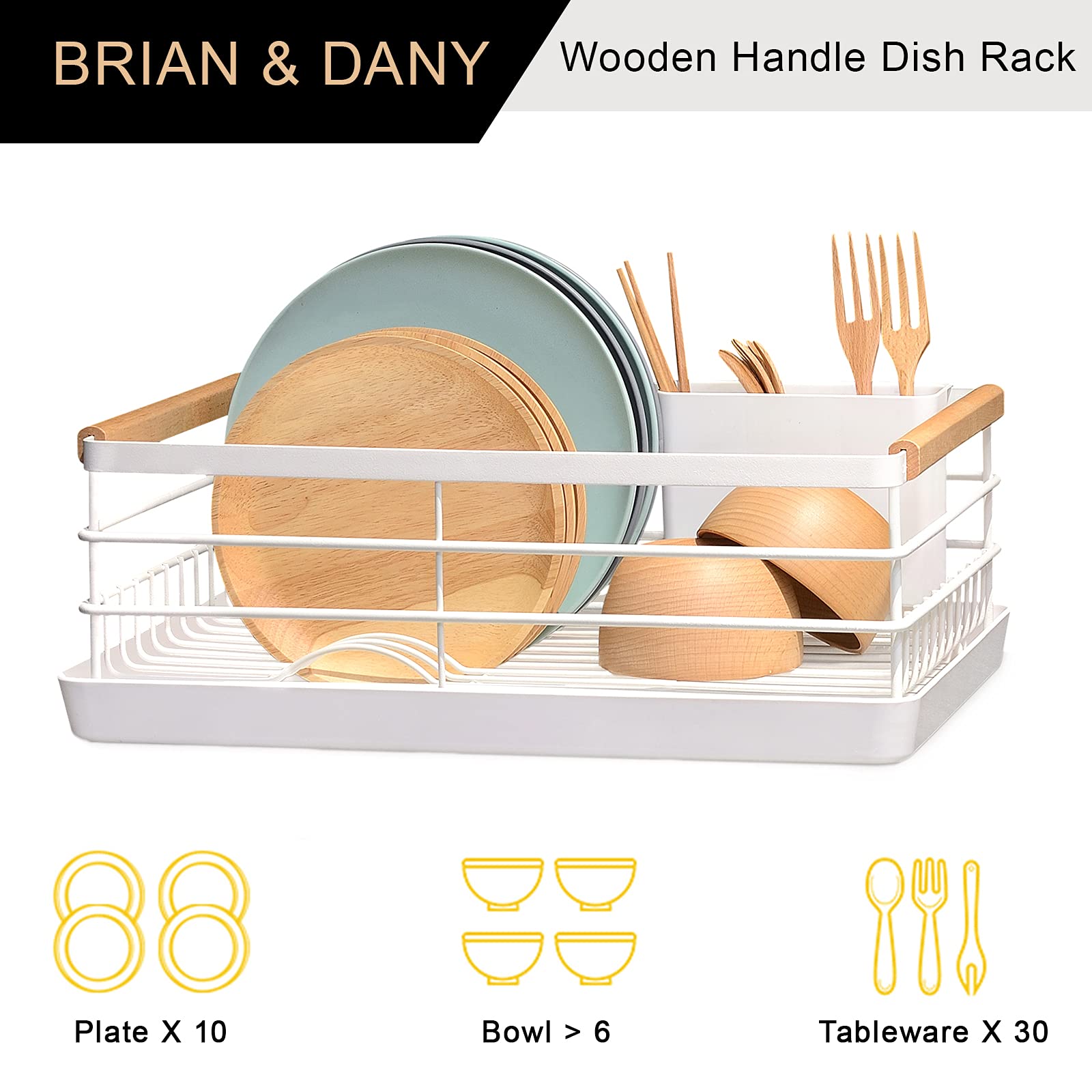 Brian & Dany Dish Drying Rack, Dish Racks For Kitchen Counter, Stainless Steel Dish Drainer With Removable Cutlery Holder & Drai