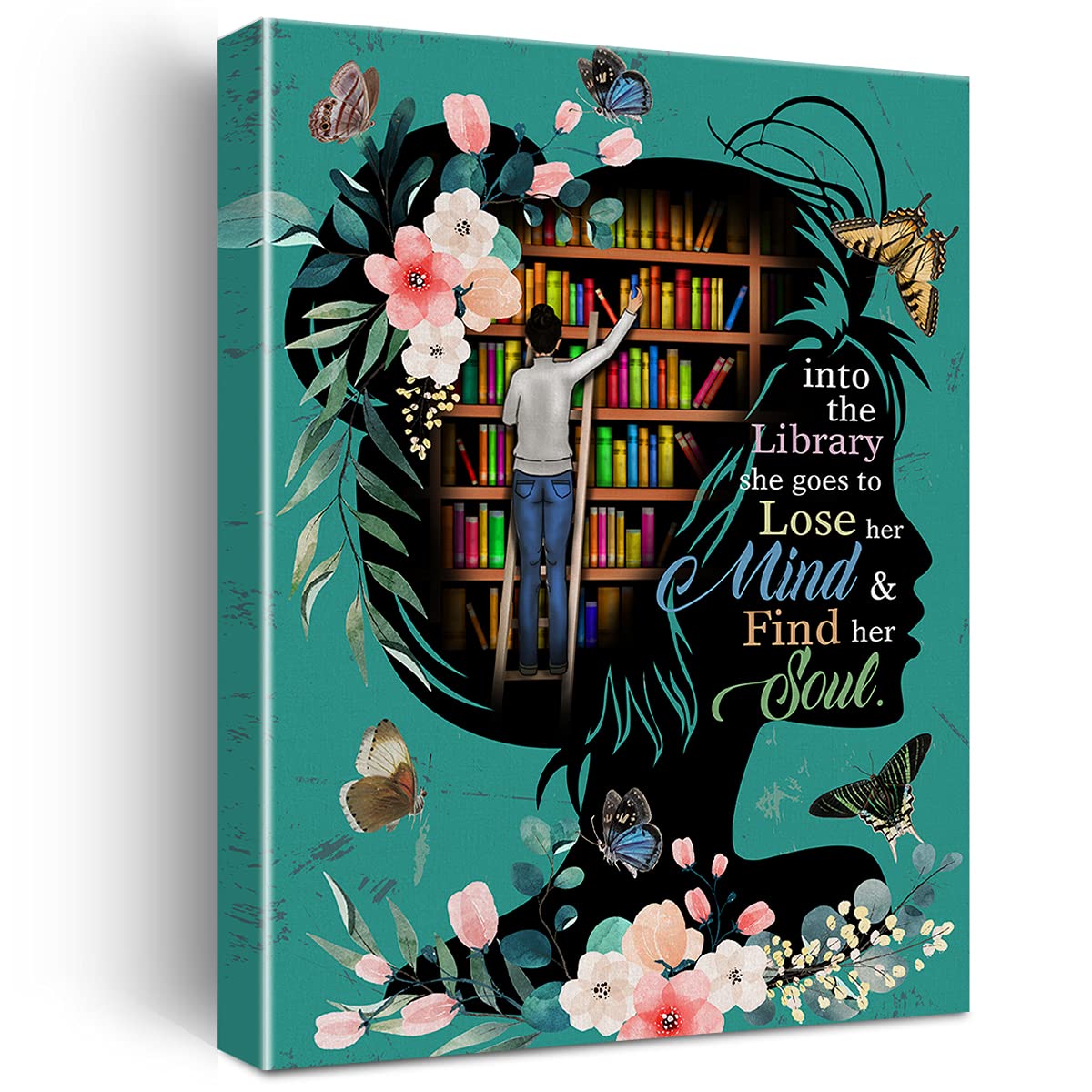 Books Wall Art Into The Library Canvas Painting Prints For Home Wall Decor Framed Reading Books Artwork Book Lover Gifts(12X15 I