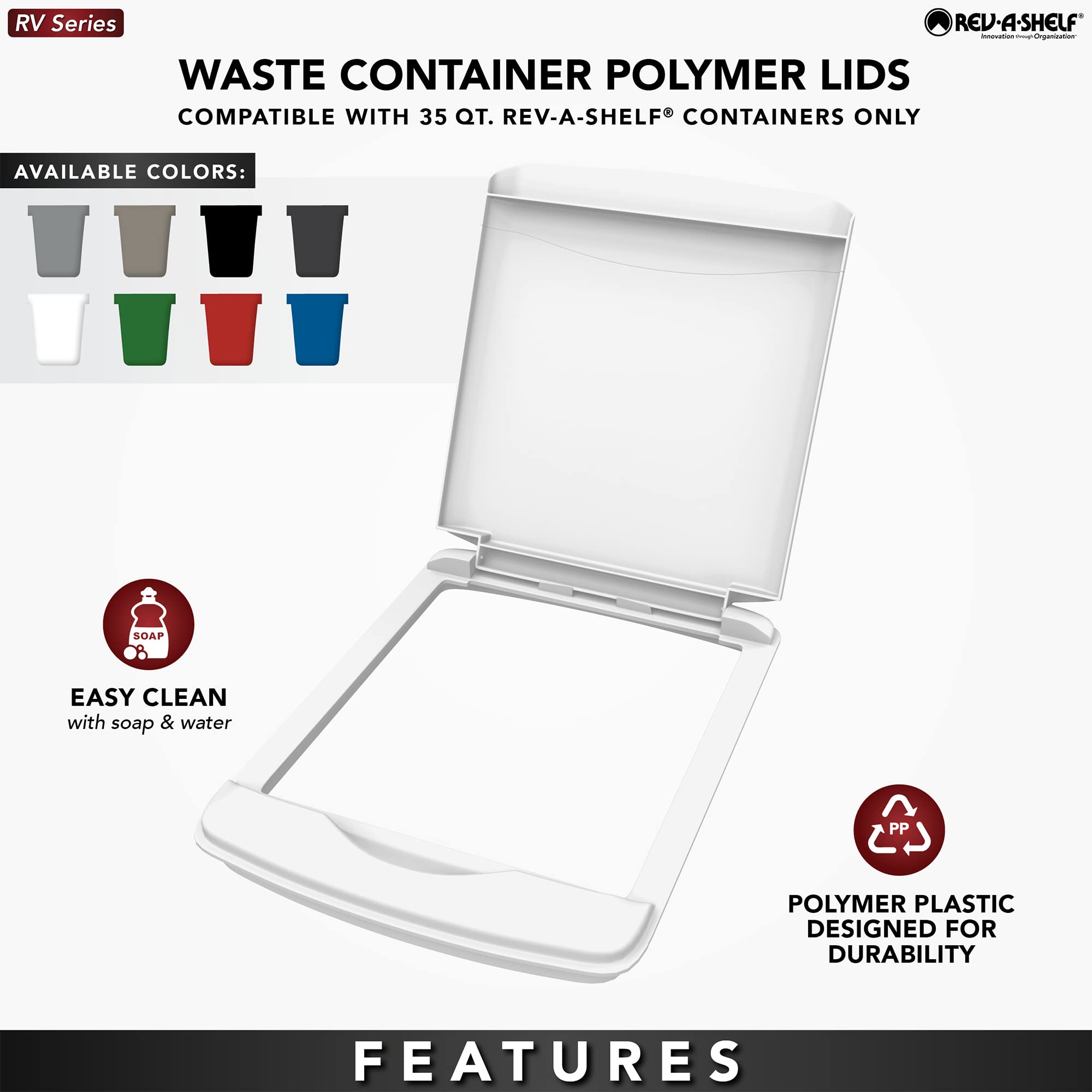 Rev-A-Shelf 35 Qt Under Sink Garbage Can Lid For Base Kitchen And Bathroom Cabinet, Replacement Plastic Trash Bin Lid Only, Blue