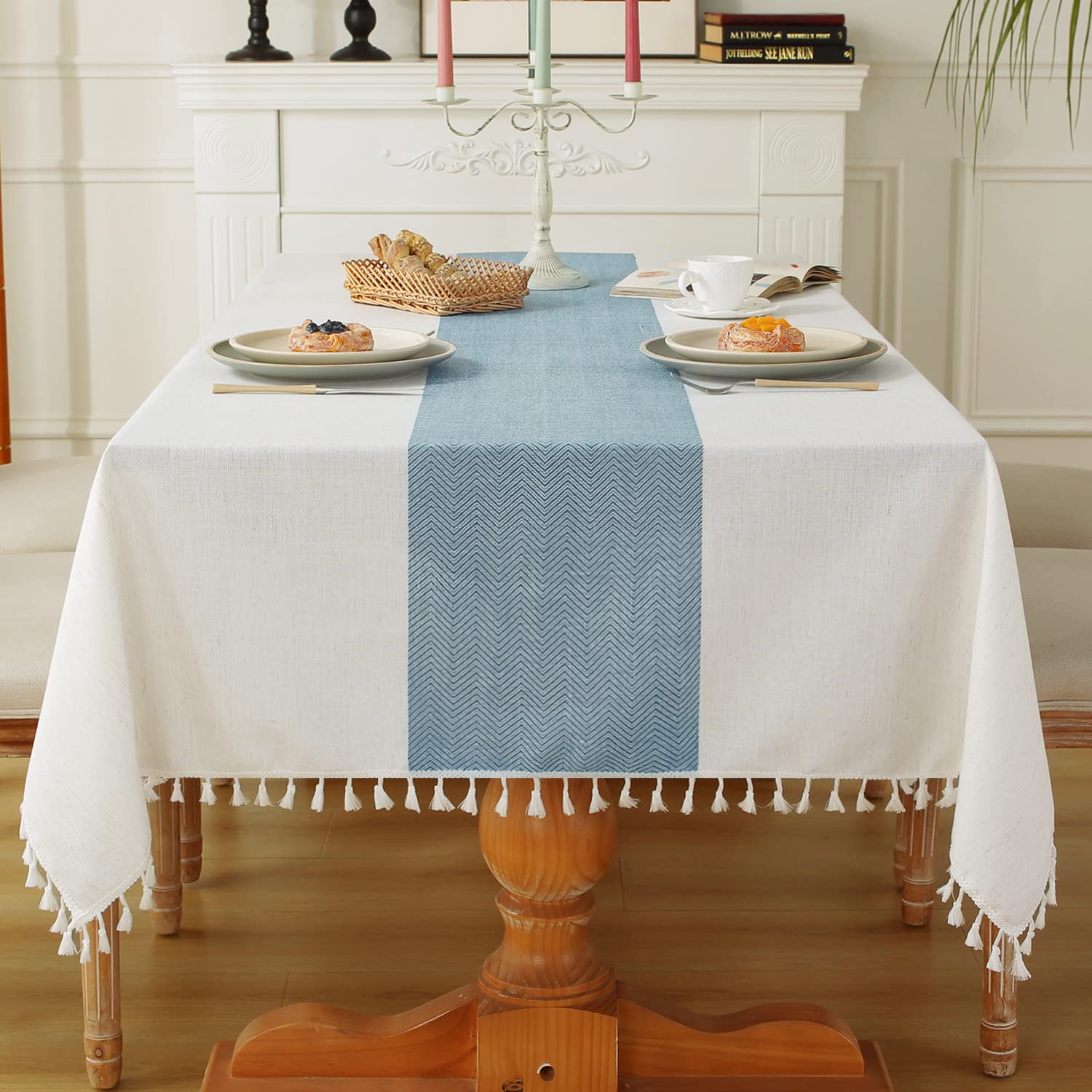Laolitou Rustic Cotton Linen Table Cloth,Tablecloths For 6 Foot Rectangle Tables,Waterproof Washable Tablecloth With Tassel Rect