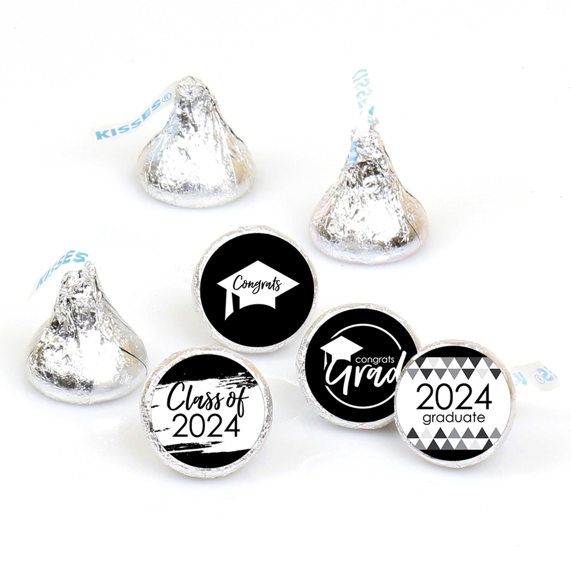 Big Dot Of Happiness 2024 Black And White Graduation Party Round Candy Sticker Favors - Labels Fit Chocolate Candy (1 Sheet Of 1
