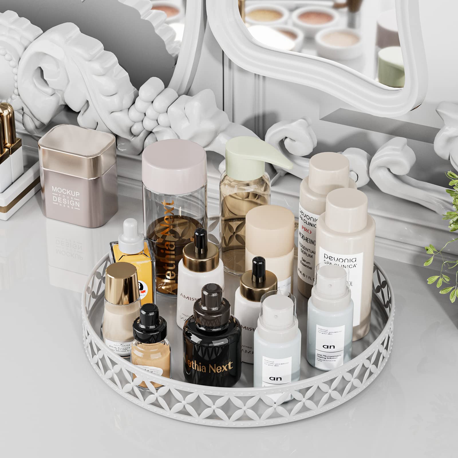 Eknitey Bathroom Trays For Counter - 11 Inch White Decorative Tray Countertop Cosmetics Vanity Perfume Organizer Storage Tray Fo