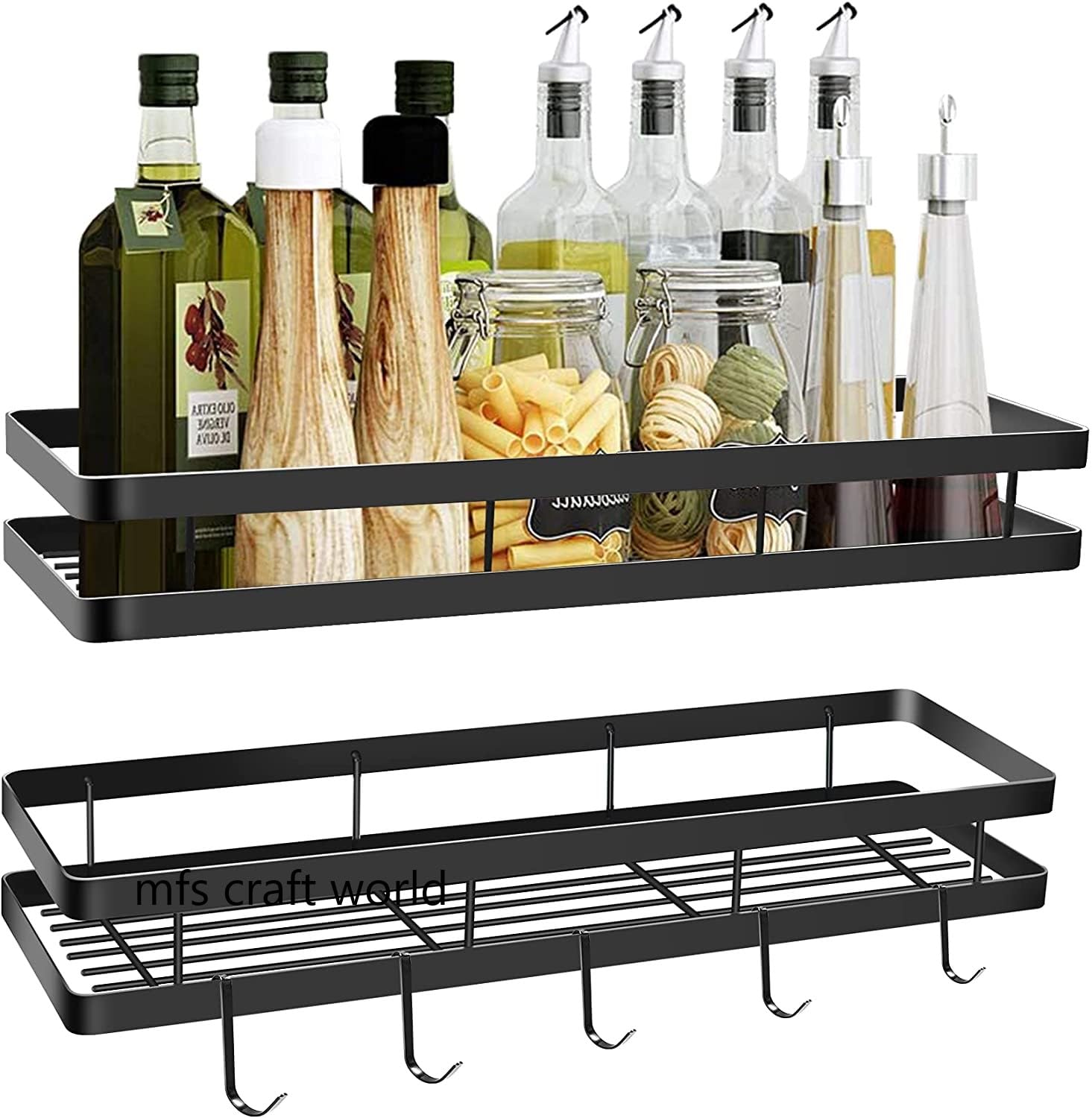 Mfs Craft World 1+ Spice Rack Set Of 2 Organizer For Cabinet, Spice Shelf Wall Mounted Storage Rack Floating Shelves For Wall, O