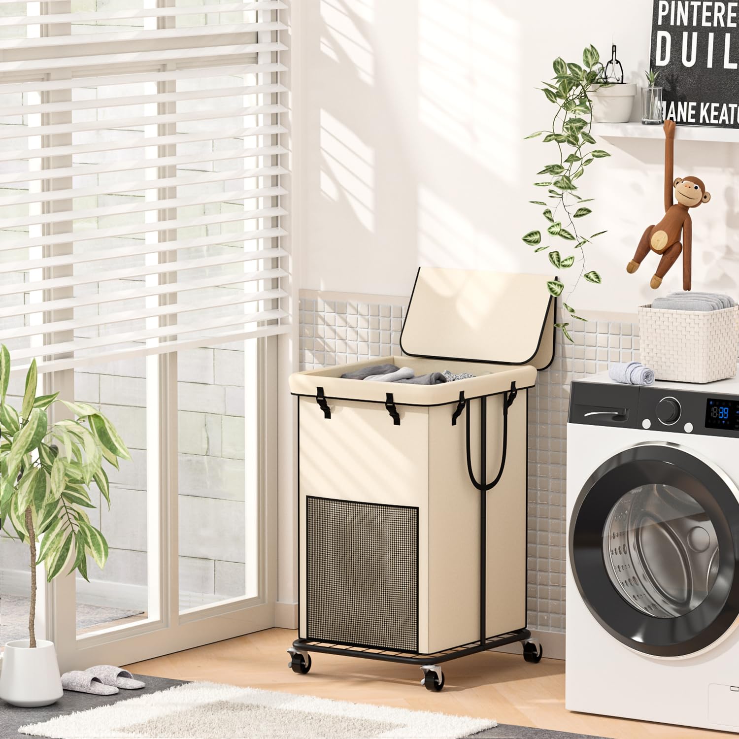 150L Large Laundry Hampers With Lid, Oxford Fabric Laundry Hampers, Metal Frame And Removable Bag Design With Wheels, Suitable F