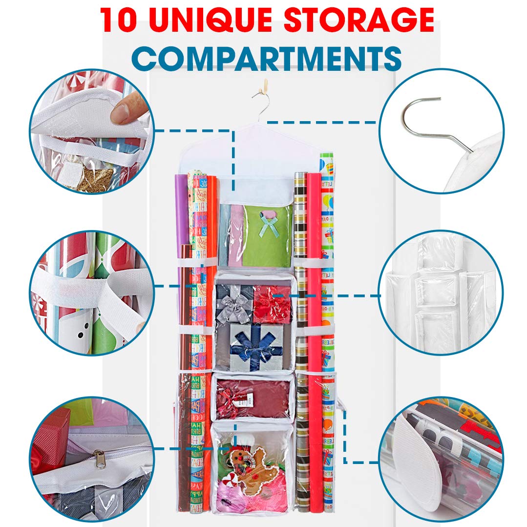 Propik Hanging Double Sided Wrapping Paper Storage Organizer With Multiple Front And Back Pockets Organize Your Gift Wrap & Gift