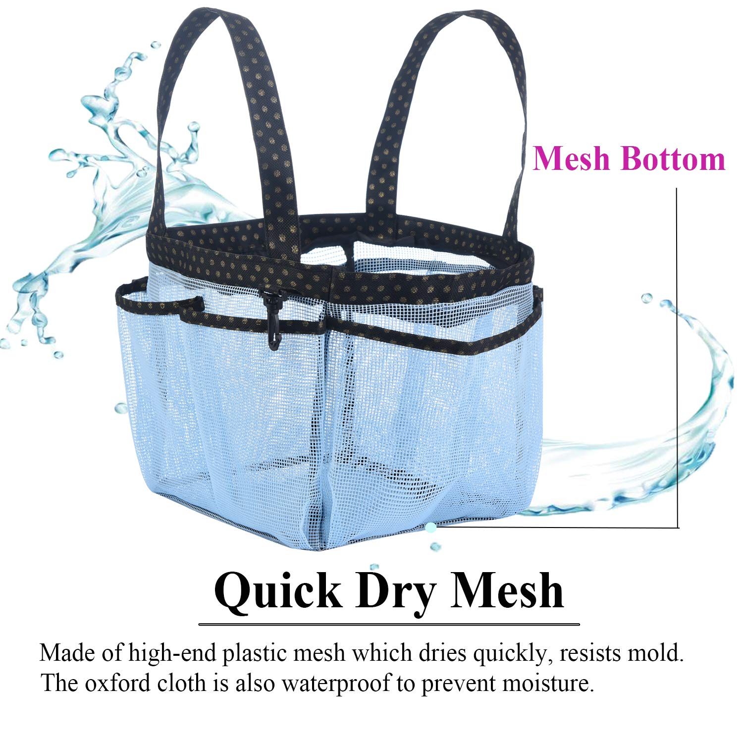 Haundry Mesh Shower Caddy Bag, Portable Shower Caddy Tote Organizer With 8 Pockets For College Dorm Room Essentials, Beach, Swim