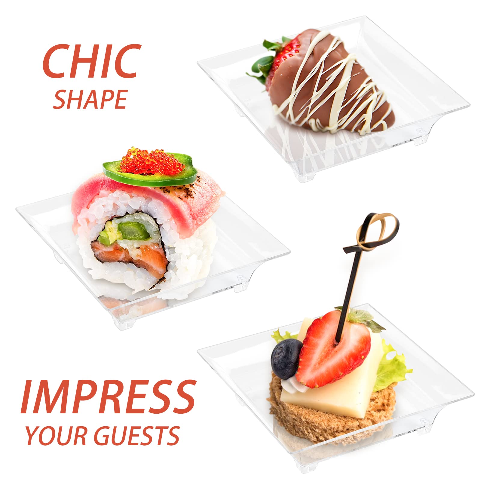 100 Pack 1 Oz Small Dessert Plates For Appetizers - Mini Plastic Plates With Spoons Reusable Square Appetizer Bowls Tiny Individ