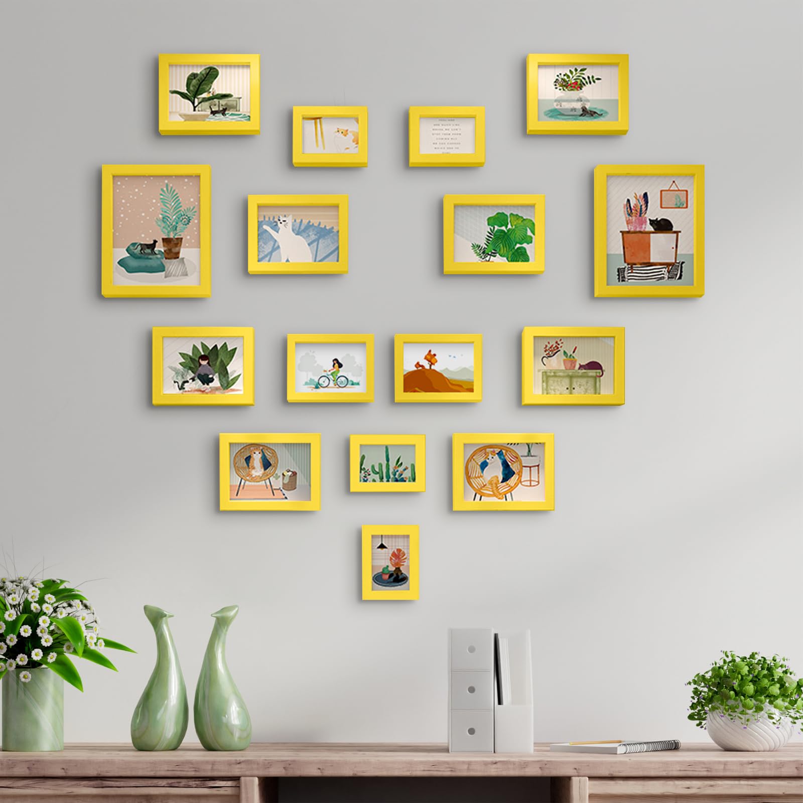 wyooxoo 8x10 Picture Frame Set of 2 Yellow Made of Solid Wood Photo Frames Display Pictures 5x7 with Mat or 8x10 Without Mat Col