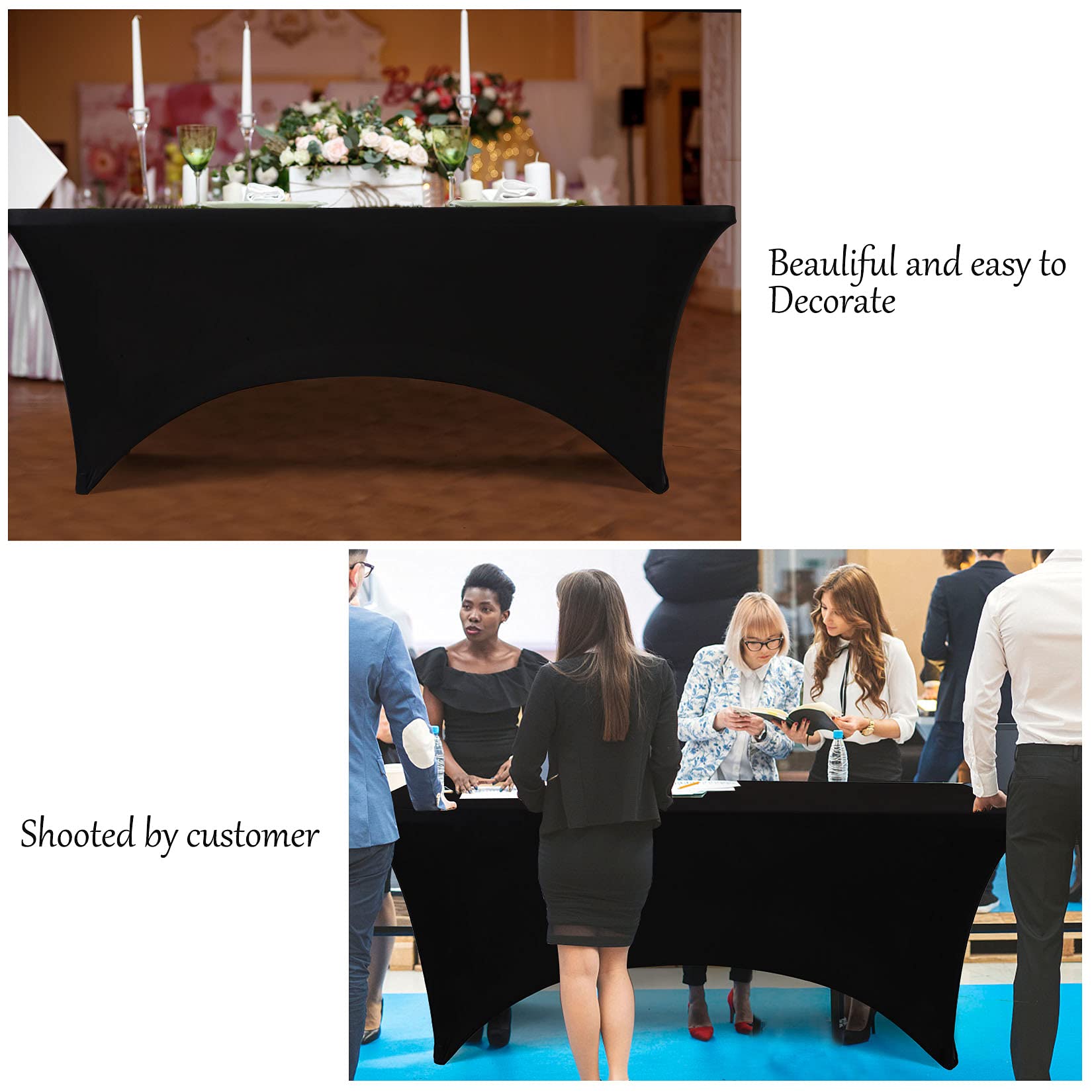 Bddc Table Covers For 6 Foot Tables 2 Pack, Spandex Table Covers 6Ft, Black Table Cloths Rectangle 6Ft For Events, Wedding, Banq