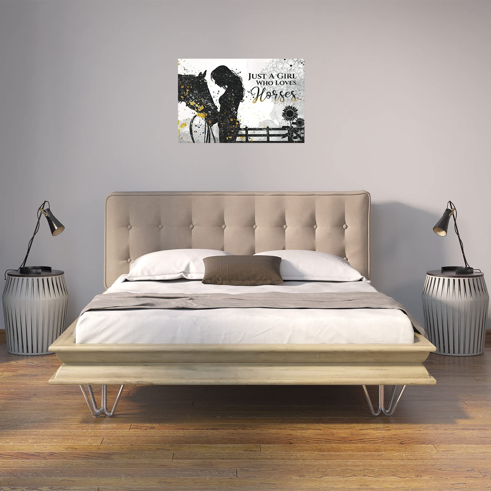 Rustic Farmhouse Horse Wall Art Decor Just A Girl Who Loves Horses Posters Country Style Wall Decor Inspirational Wall Art Rusti