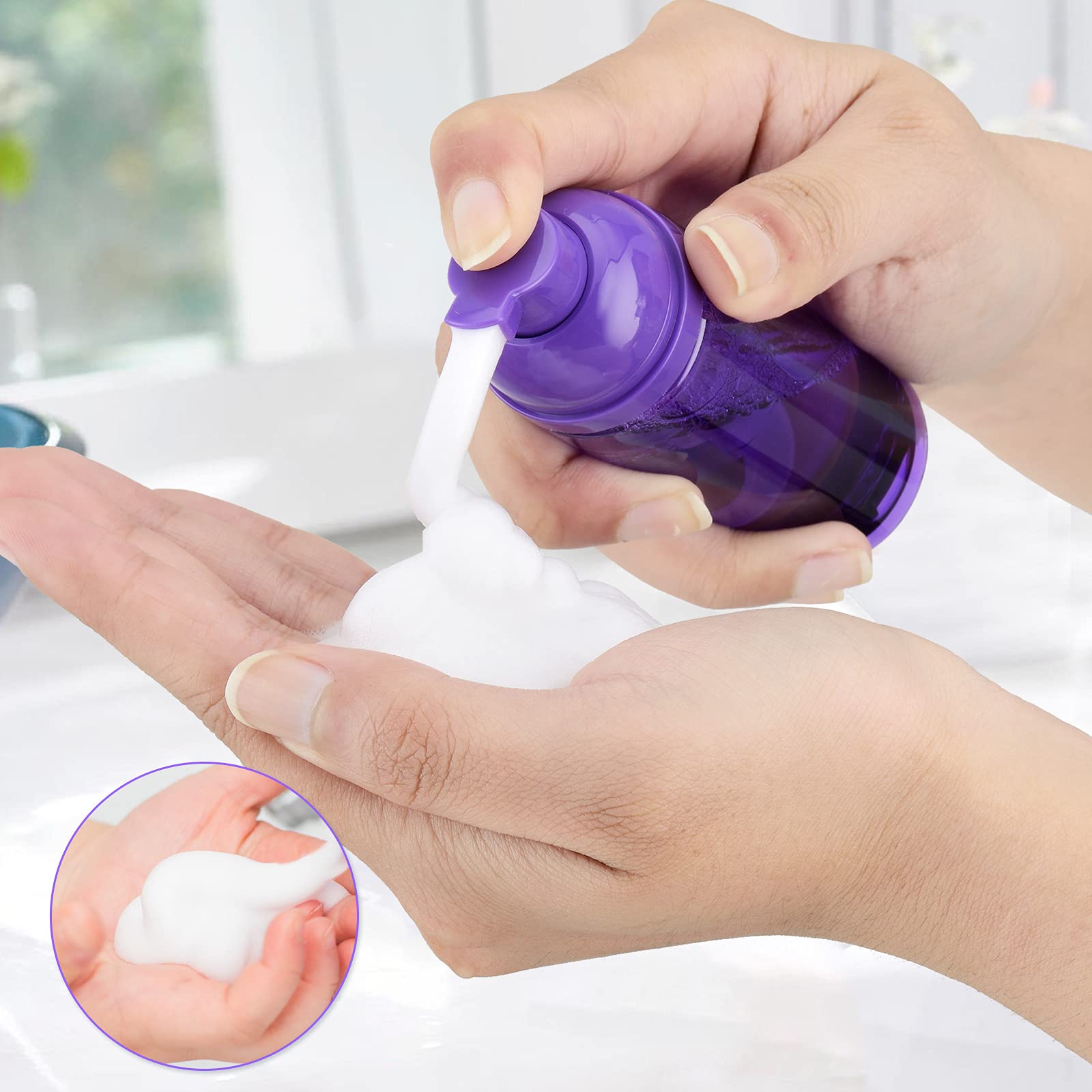 Owlyee 2Oz Foam Bottle (3Pcs) Empty Foaming Pump Dispenser For Hand Soap, Lash Cleanser, Shampoo To Travel (60Ml, Purple)