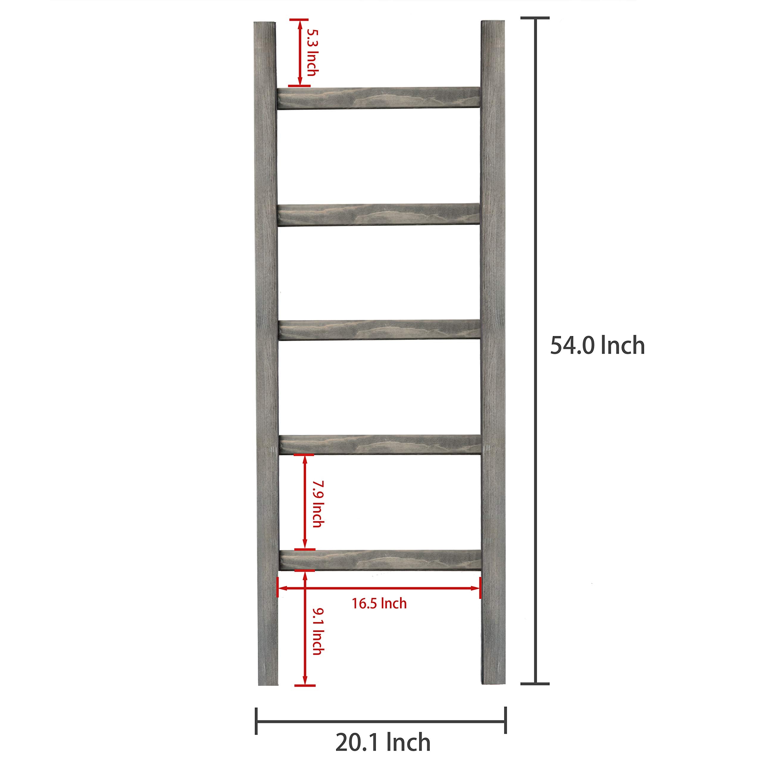 Mygift 54 Inch Tall Fully Assembled Wood Blanket Ladder, 5-Tier Wall Leaning Towel Rack, No Assembly, Gray