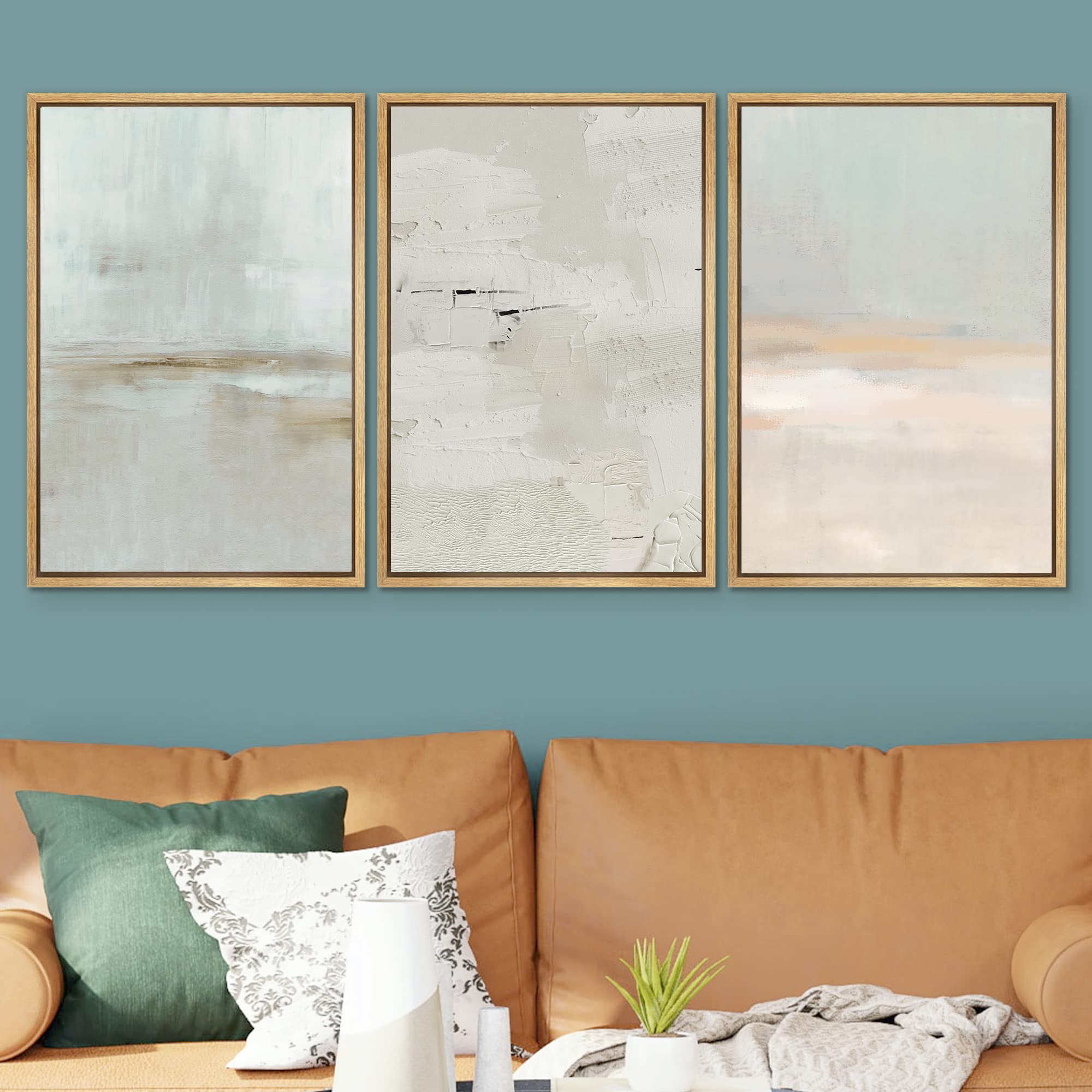 Signwin Framed Canvas Print Wall Art Set Pastel Grunge Watercolor Landscape Shapes Abstract Illustrations Modern Art Decorative