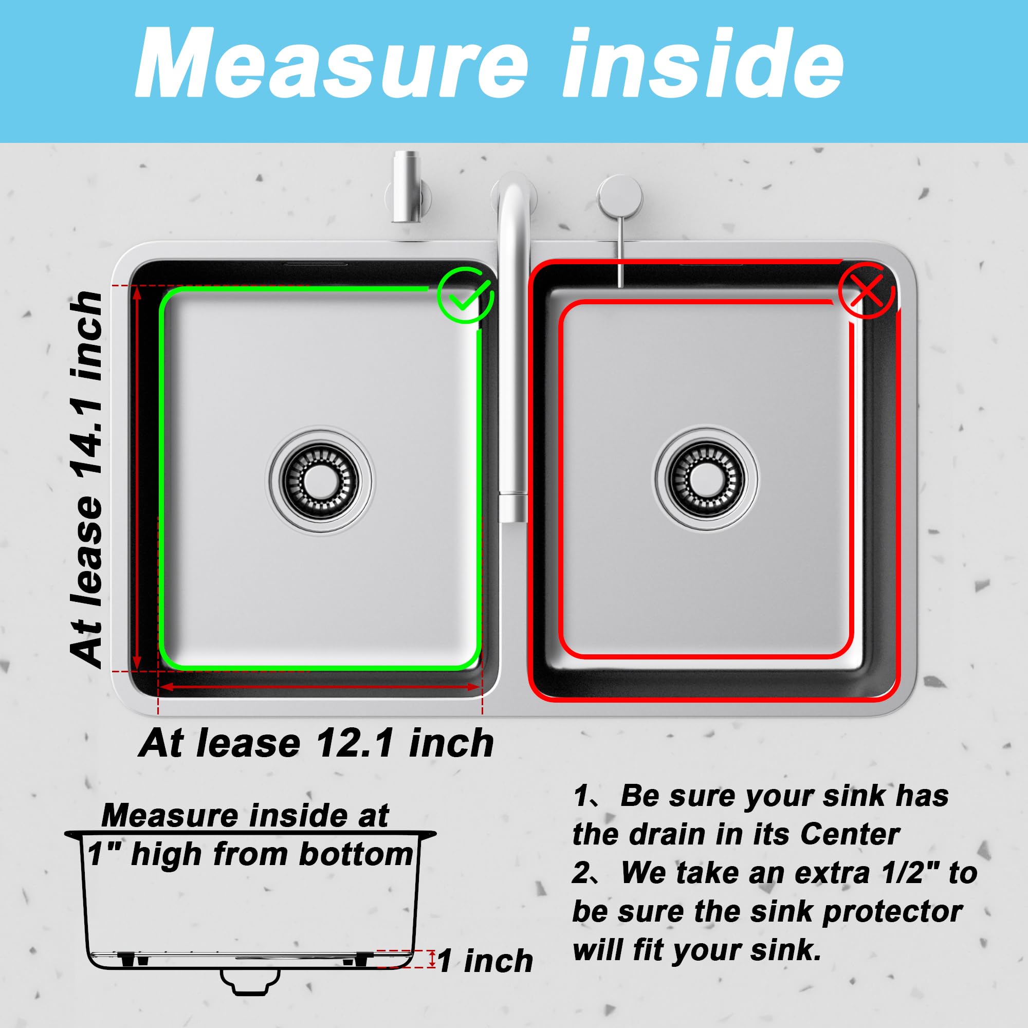 Alonsoo Sink Protectors for Kitchen Sink Stainless Steel Sink Grid  Sink Rack for bottom of Sink 13.2''L?1.6''W with Center Drain 1 Pack
