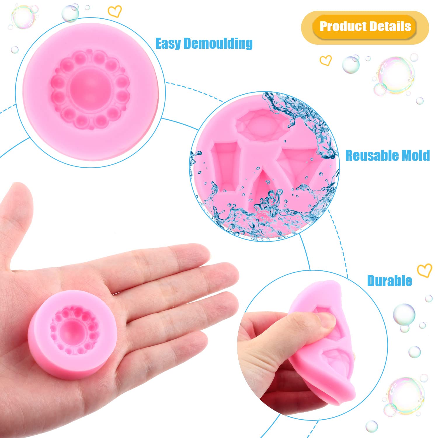 Miyahouse Mini Gems Silicone Mold Pearl Diamond Brooch Silicone Fondant Broach Mold For Cake Decoration Cupcake Topper Candy Cho