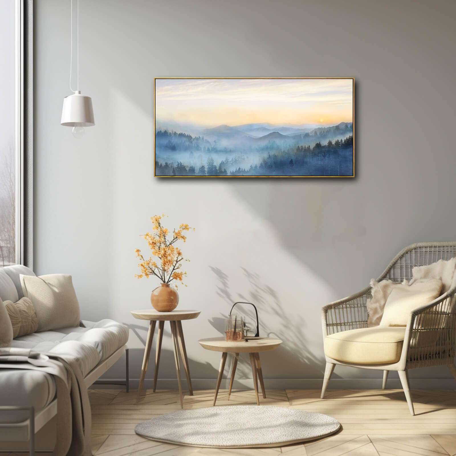 Yjyart Tree Wall Art For Living Room Forest Nature Painting 20''X40''Framed Artwork Landscape Canvas Print For Bedroom Office Ho